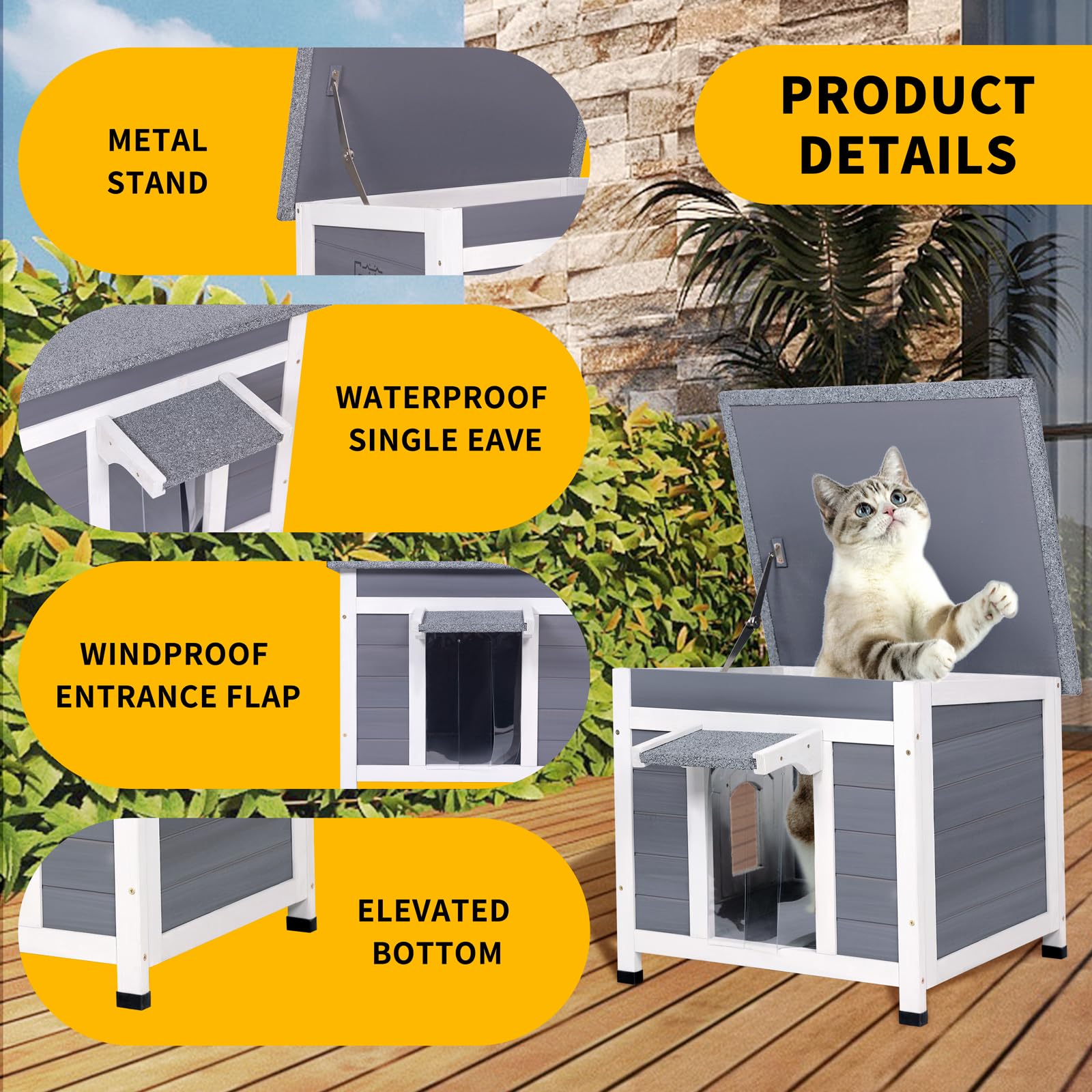 Geguri Insulated Cat House Outdoor Weatherproof, Feral Cat Shelter For Winter, Large Wooden Enclosure