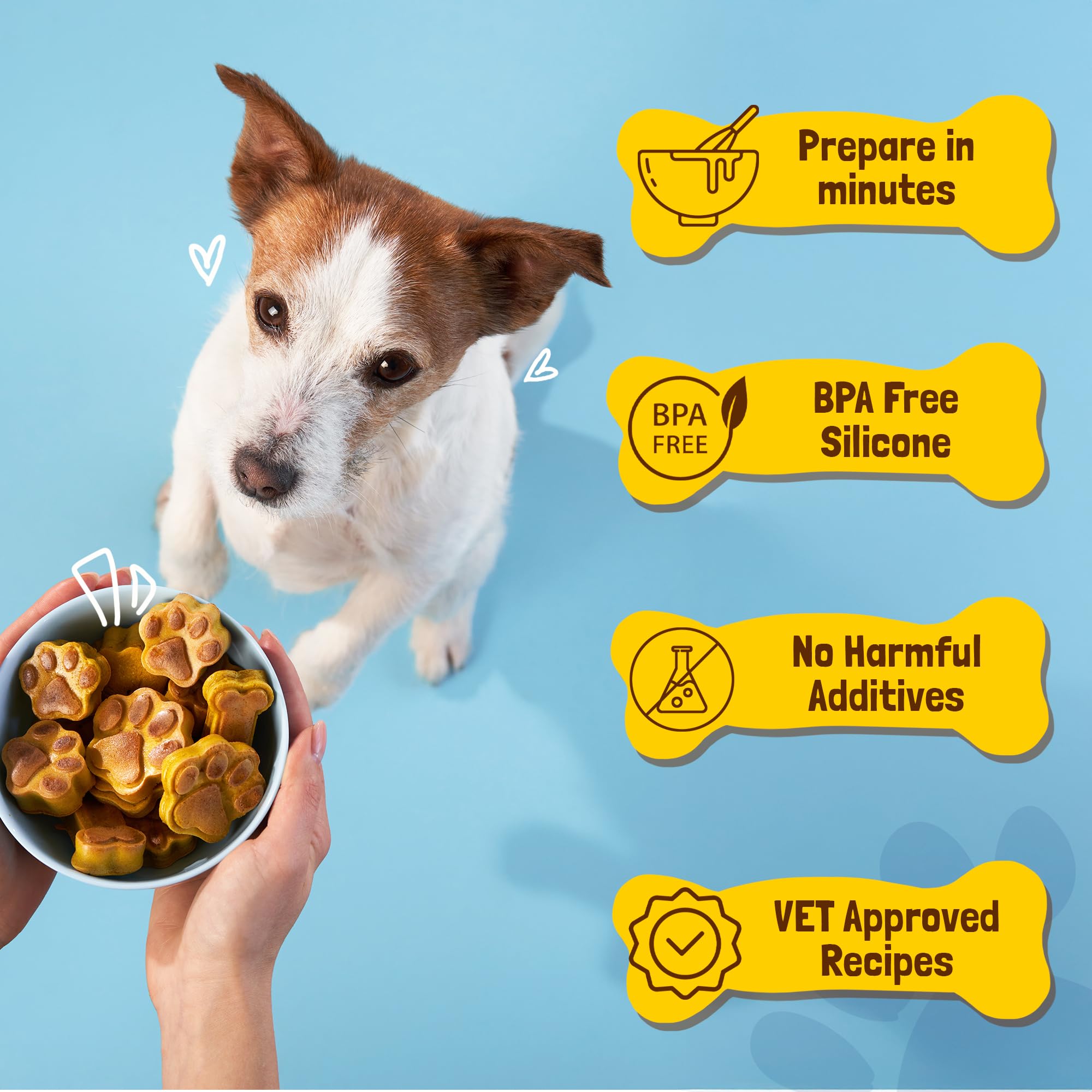 BoneItUp Homemade Dog Treats Set Silicone Molds Cookie Cutters with Healthy Vet Approved Recipes, Puppy Treats with Paws & Bones