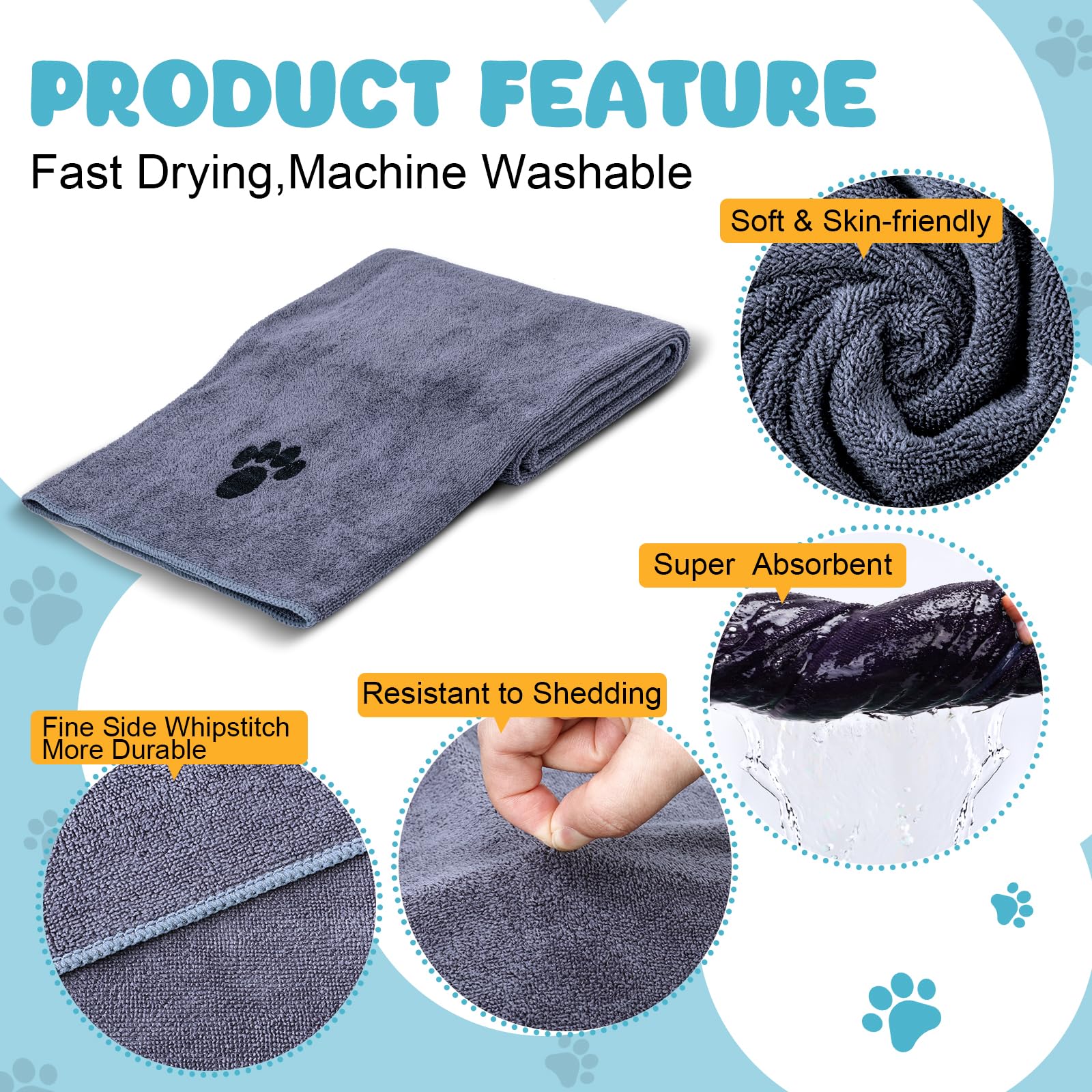 WOUSEDO Microfiber Dog Towels - 40'' x 23.6'', Super Absorbent, Soft, 2-Pack Grey, Perfect for Bath & Grooming Supplies