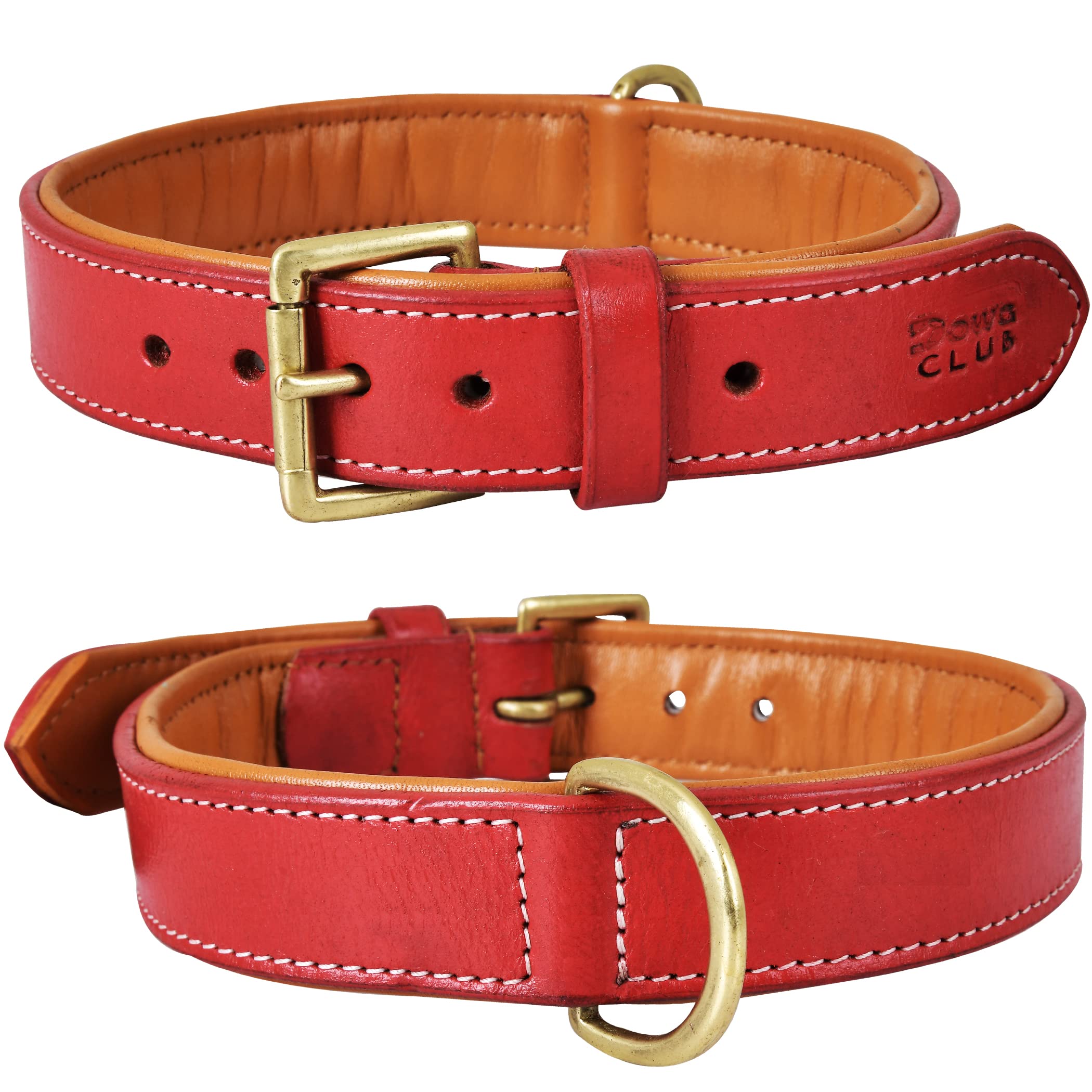 DowgClub | Genuine Leather Dog Collar | Full Grain, Heavy Duty | Padded, Comfortable, Strong | Best for Pups, Small, Medium, Lar