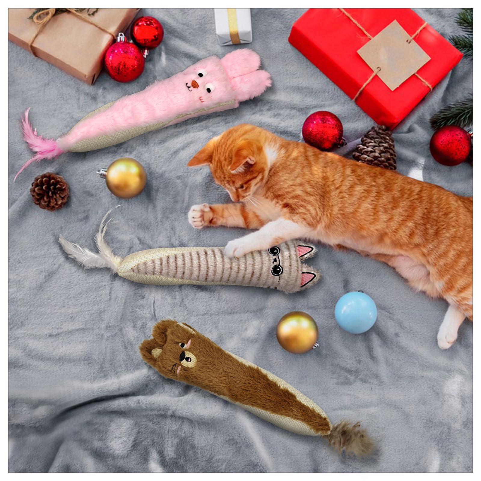 Andiker Cat Toys For Indoor Cats,10.24In Plush Catnip Toy With Crinkle Paper Inside,Fluffy Interactive Cat Toy With Feather And