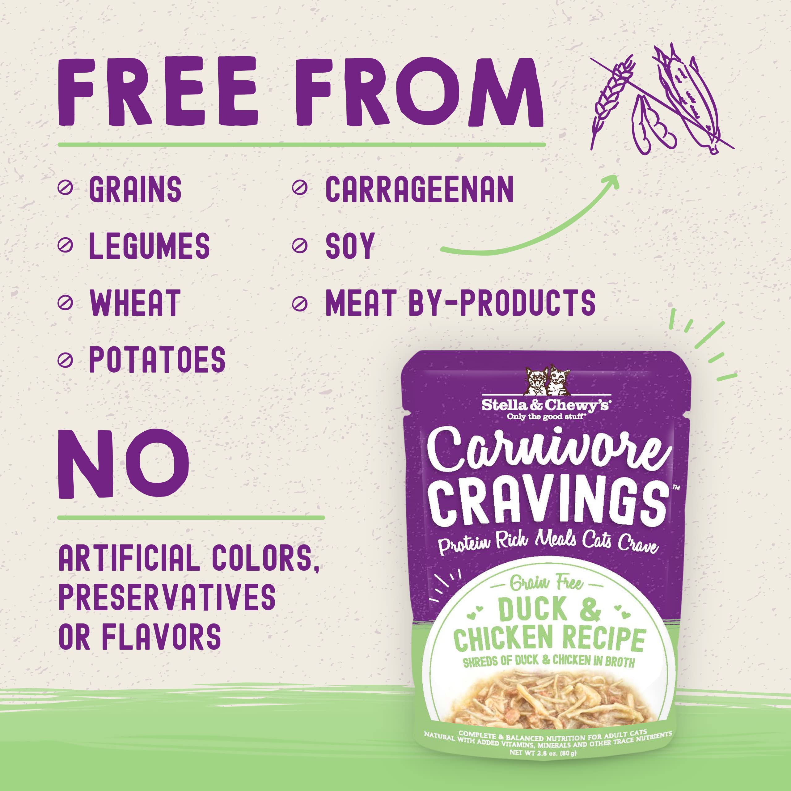 Stella & Chewy s Carnivore Cravings Wet Cat Food Pouches - Grain Free, Protein Rich Meal, Topper or Treat - Duck & Chicken Reci