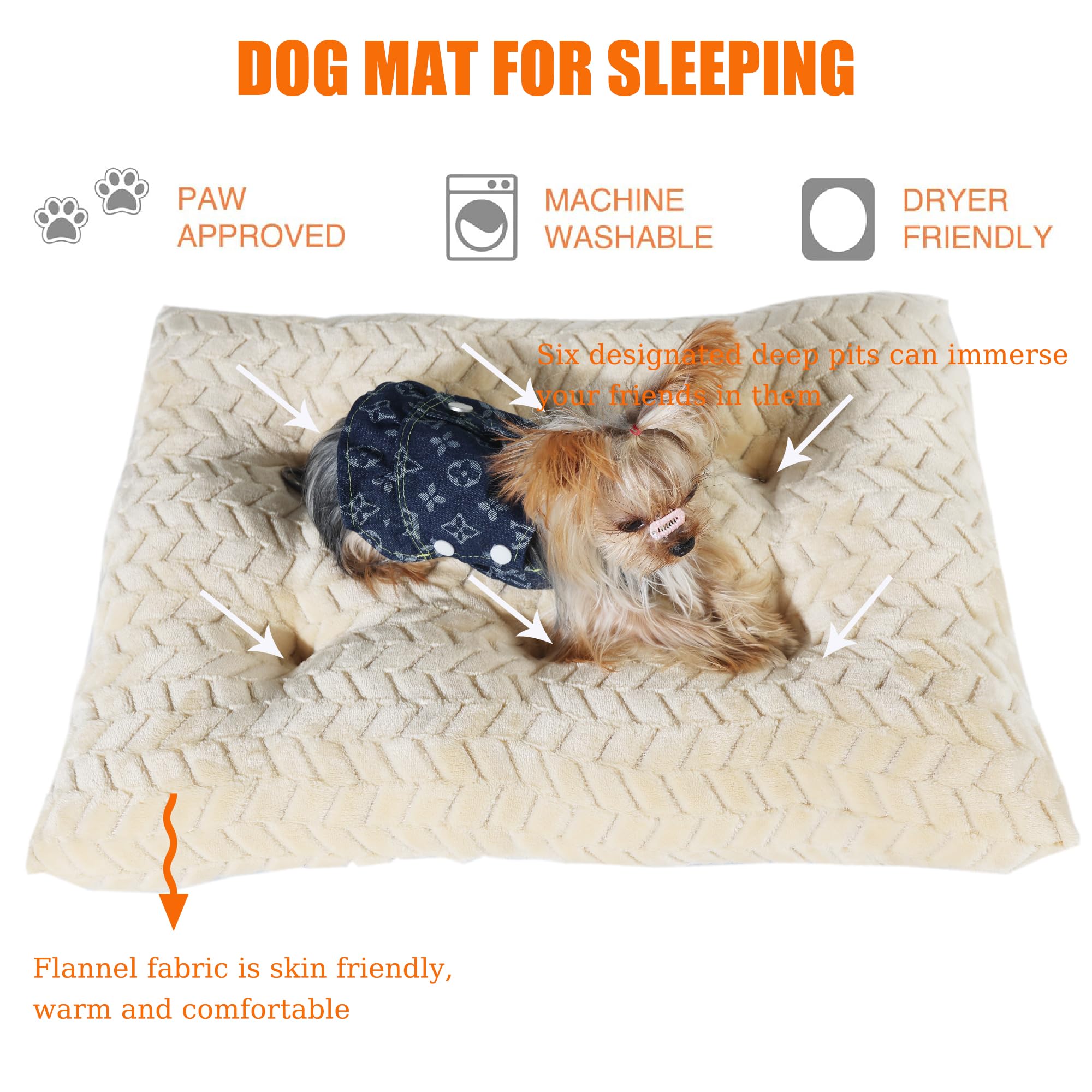 24 Inch Dog Crate Bed Mat for Cages, Washable Sleeping Mat for Small Dogs Up to 25 lbs, Soft and Fluffy Tire Printing, Rice Whit