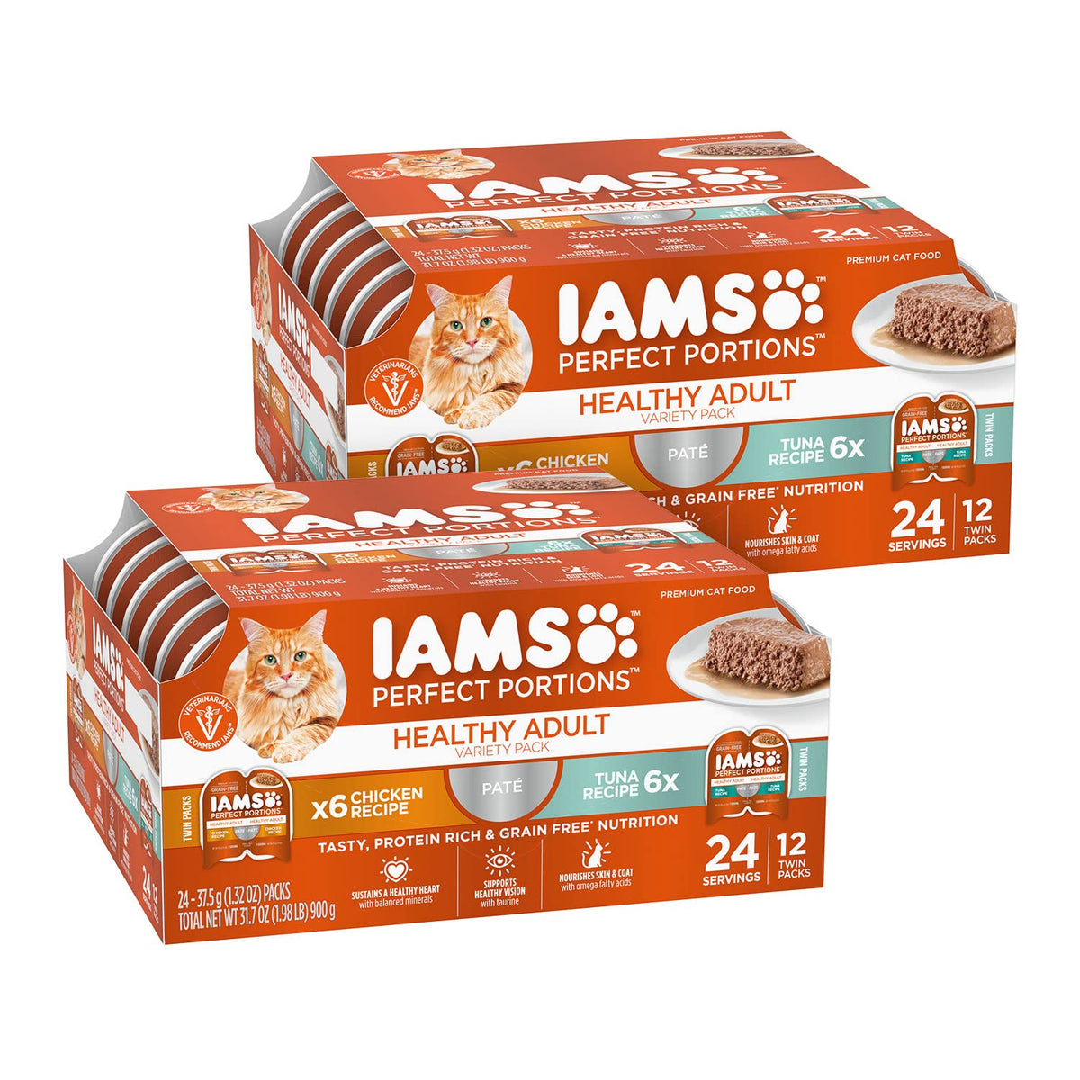 Iams Perfect Portions Healthy Adult Wet Cat Food With Chicken And Tuna Recipe Variety Pack, Easy Peel Twin-Pack Trays, Pack Of 2