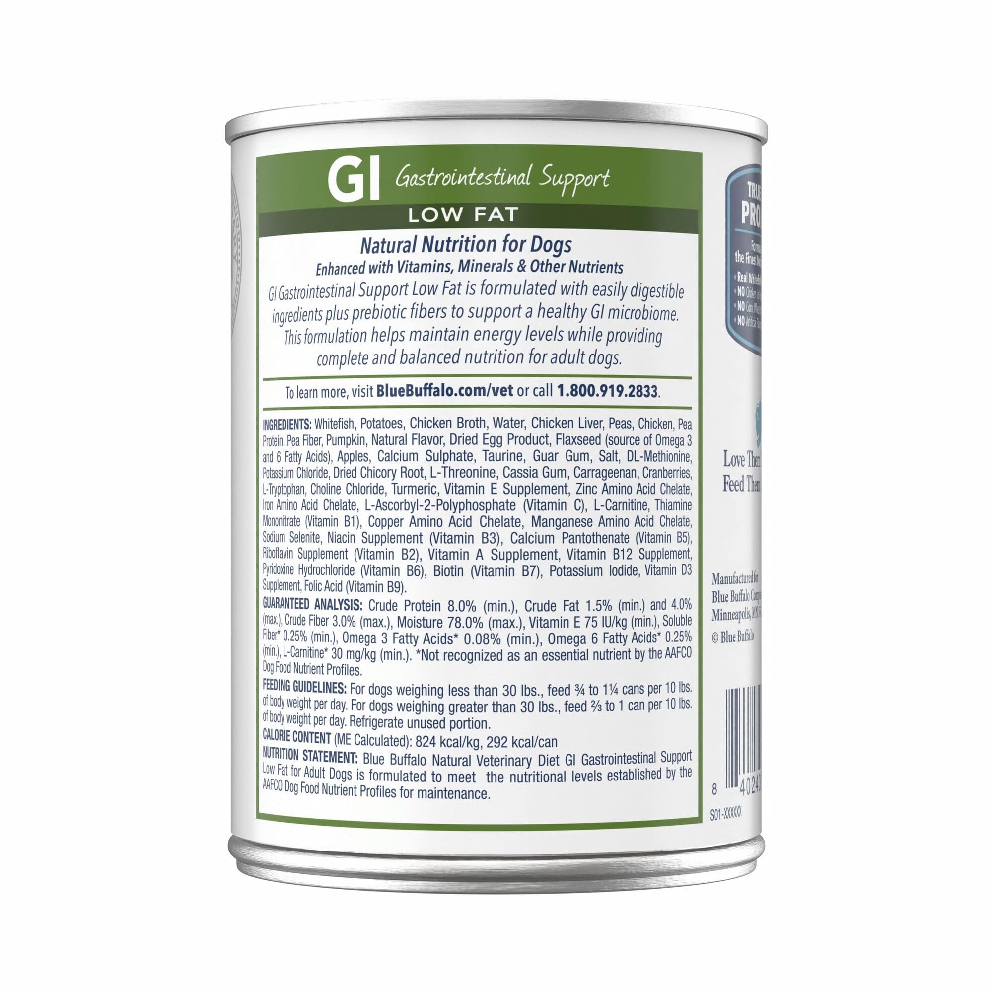Blue Buffalo Natural Veterinary Diet GI Low Fat Gastrointestinal Support Wet Dog Food, Veterinarians Prescription Required, Whi