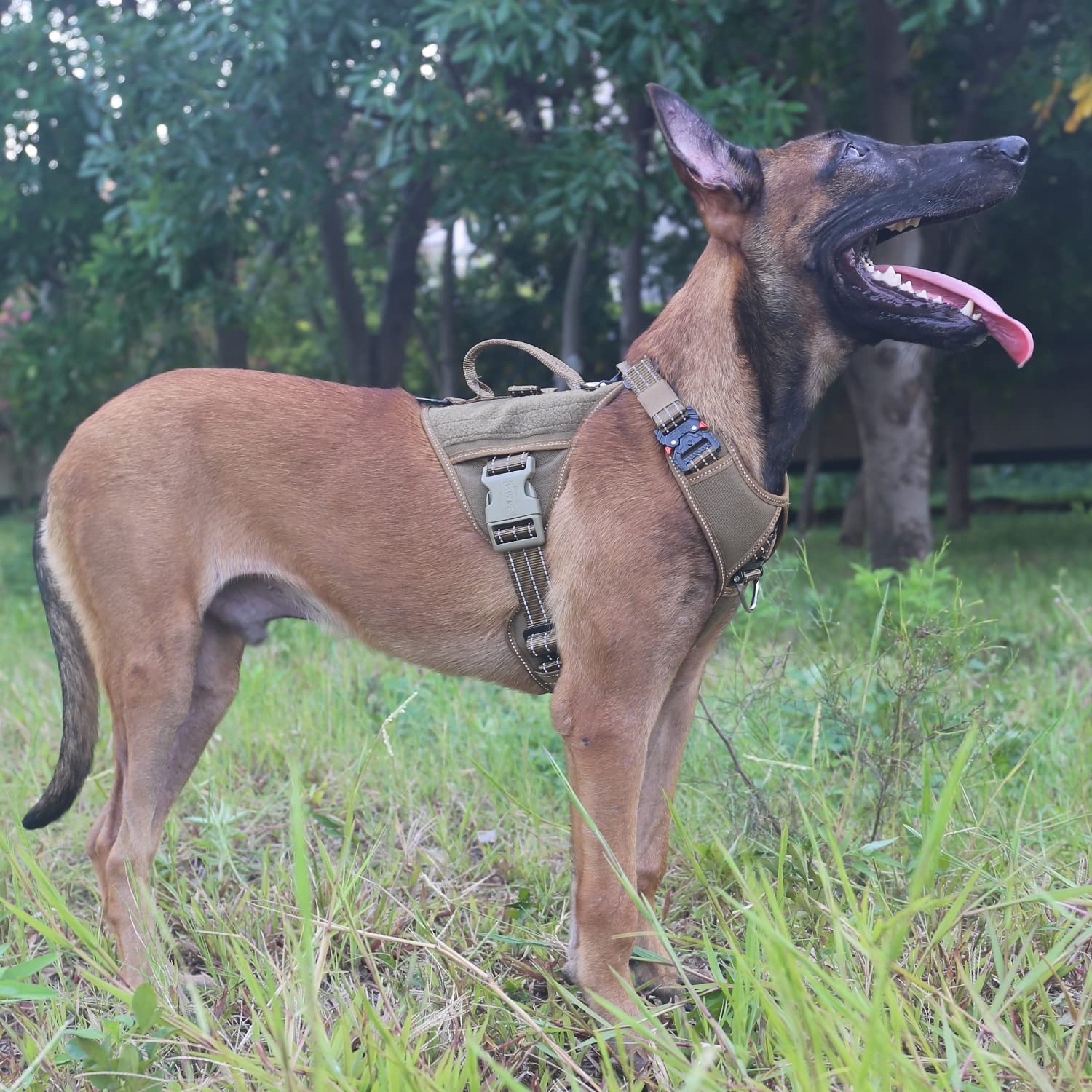 Icefang Gn8 Quick-Moving Tactical Dog Harness With 2Xmetal Buckles For Medium Sized Dogs,Reflective K9 Vest,No-Pull Front Leash Clip,5-Points Adjustable Pet Harness (Brown, Medium (Pack Of 1))