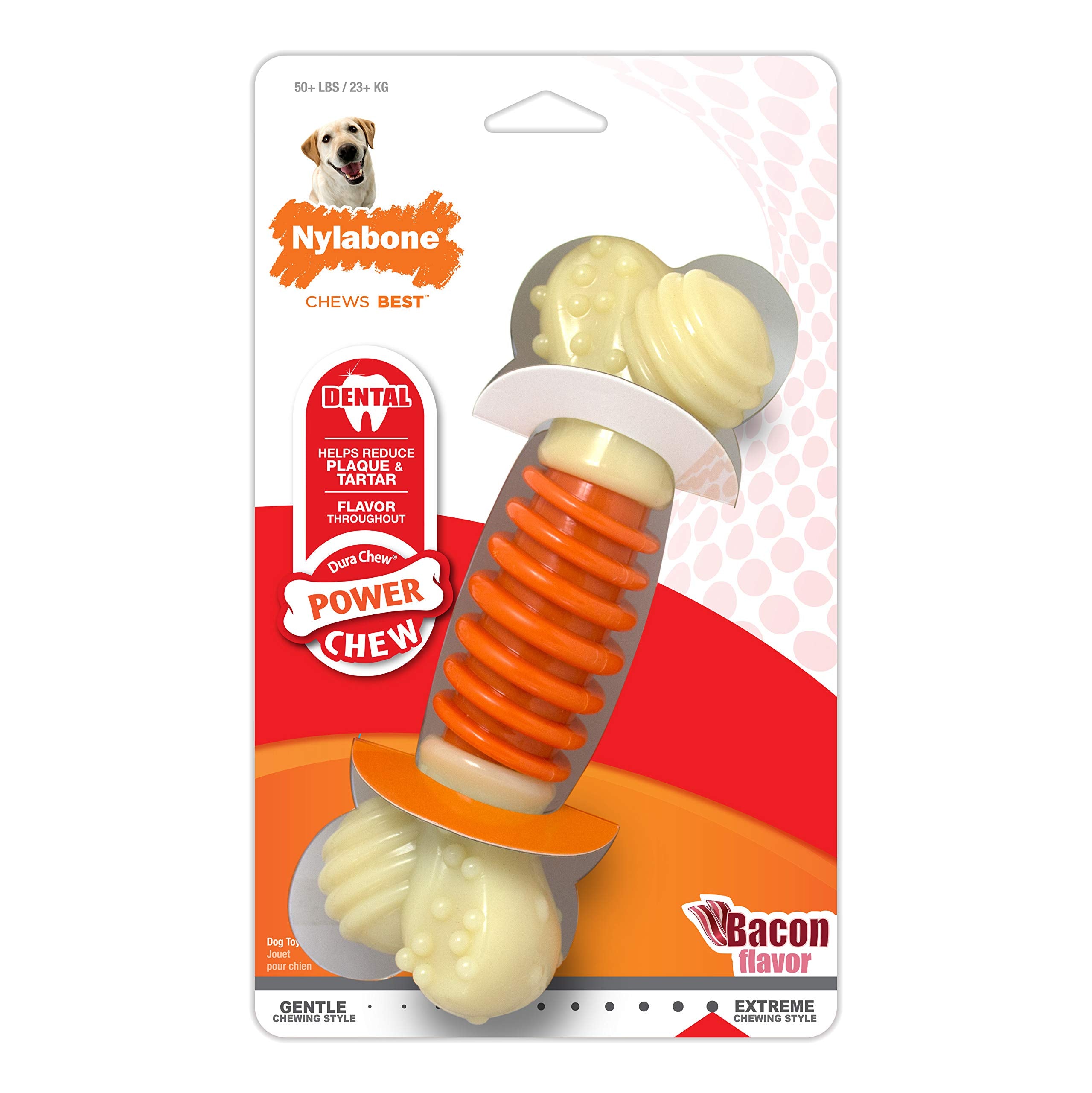 Nylabone Pro Action Dental Bone Power Chew Toy For Dogs, Dog Toys For Aggressive Chewers, Bacon Flavor, Large - Up To 50 Lbs, 1 Count