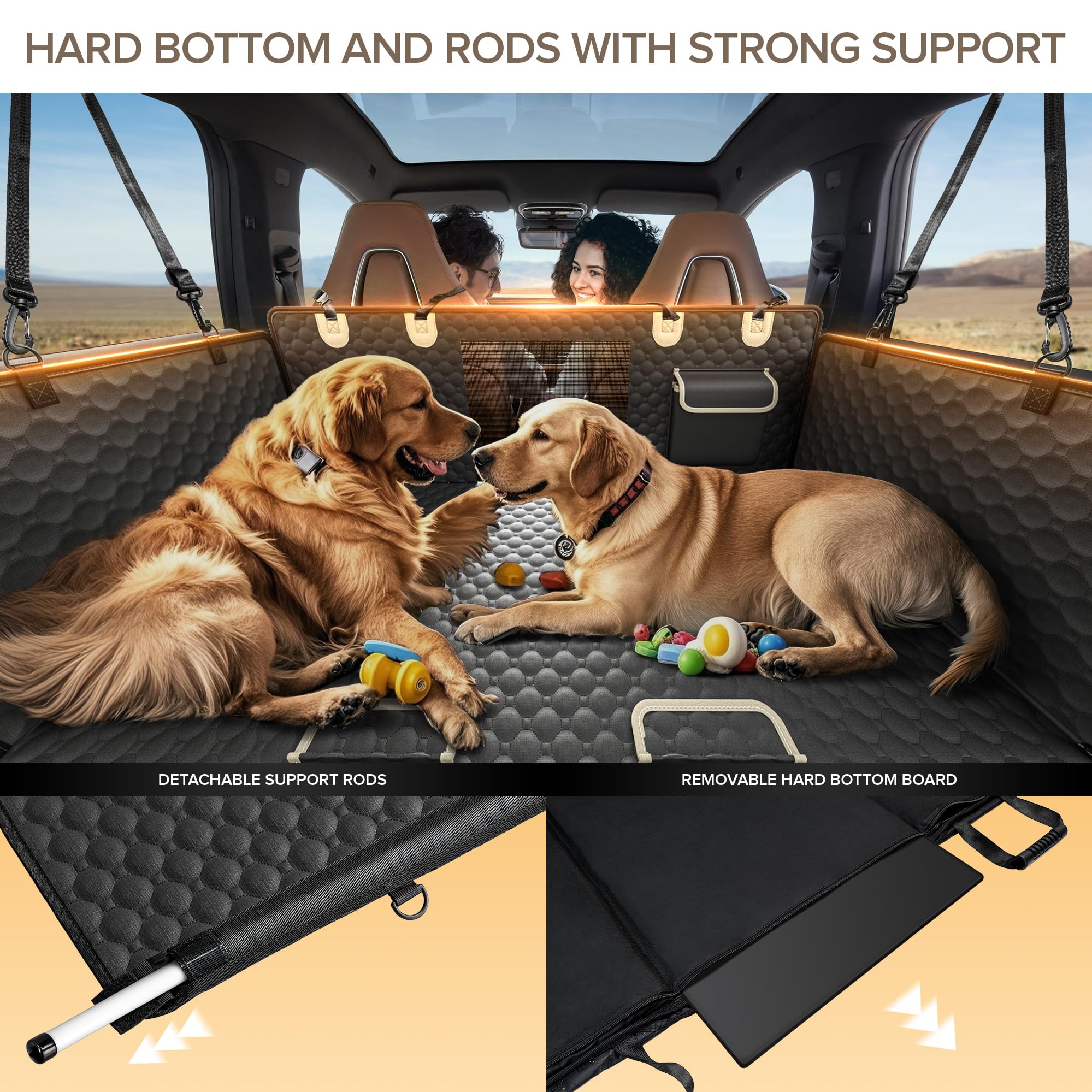 Back Seat Extender For Dogs, Pvc Rods Support And Hard Bottom Car Seat Cover For Dogs, Heavy Duty Dog Car Seat Cover For Back Se