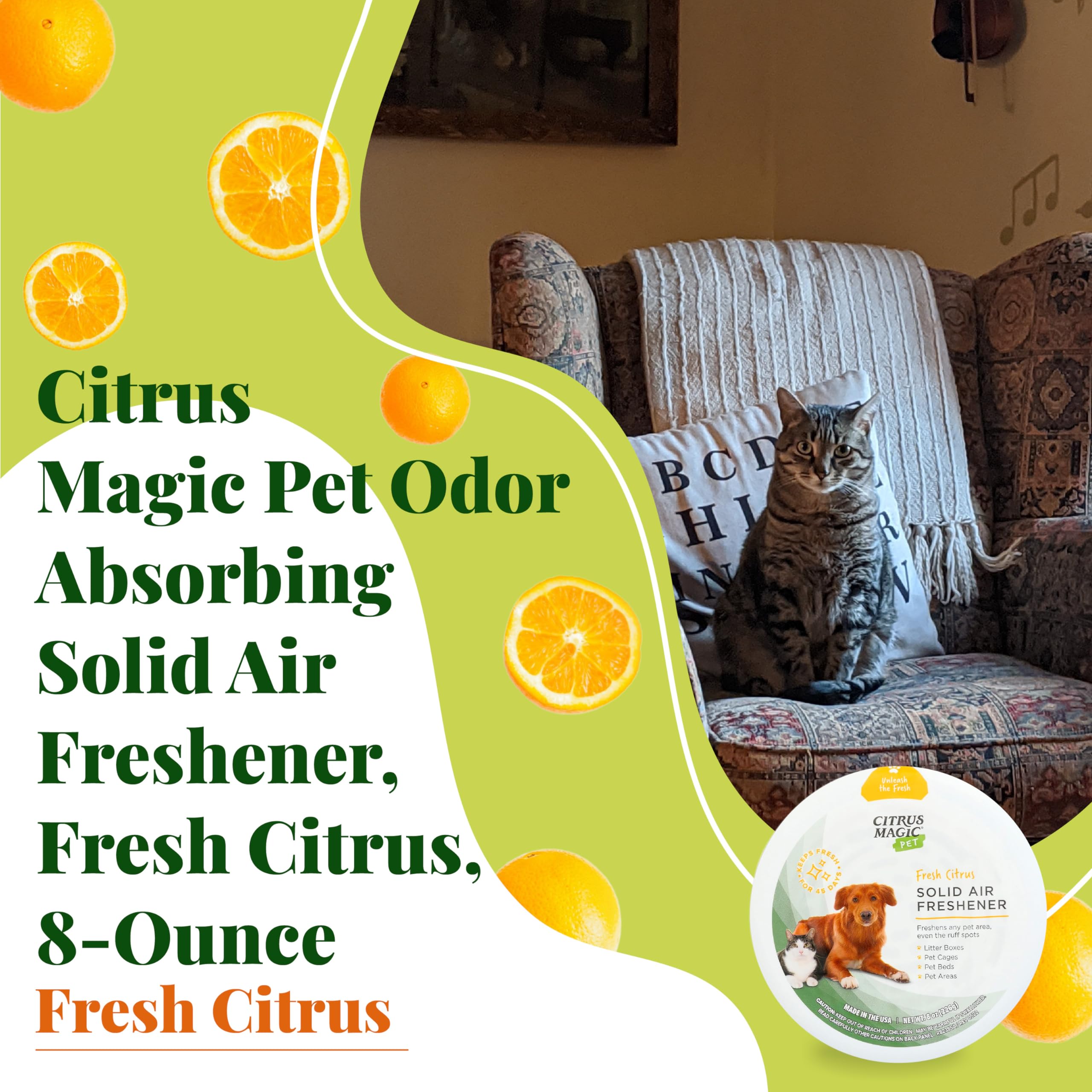 Citrus Magic Pet Odor Eliminator Solid Air Freshener, Fresh Citrus, 8-Ounce, Pack Of 1