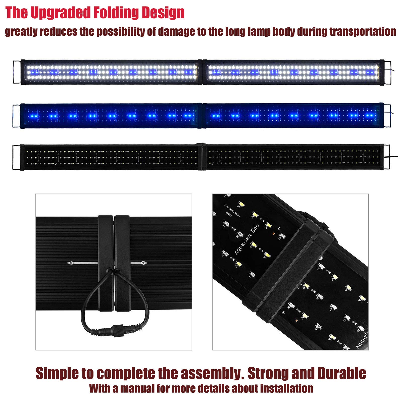 Kzkr Led Aquarium Hood Lighting 72-78 Inch Fish Tank Light Lamp For Freshwater Marine Saltwater Blue And White Decorations Light