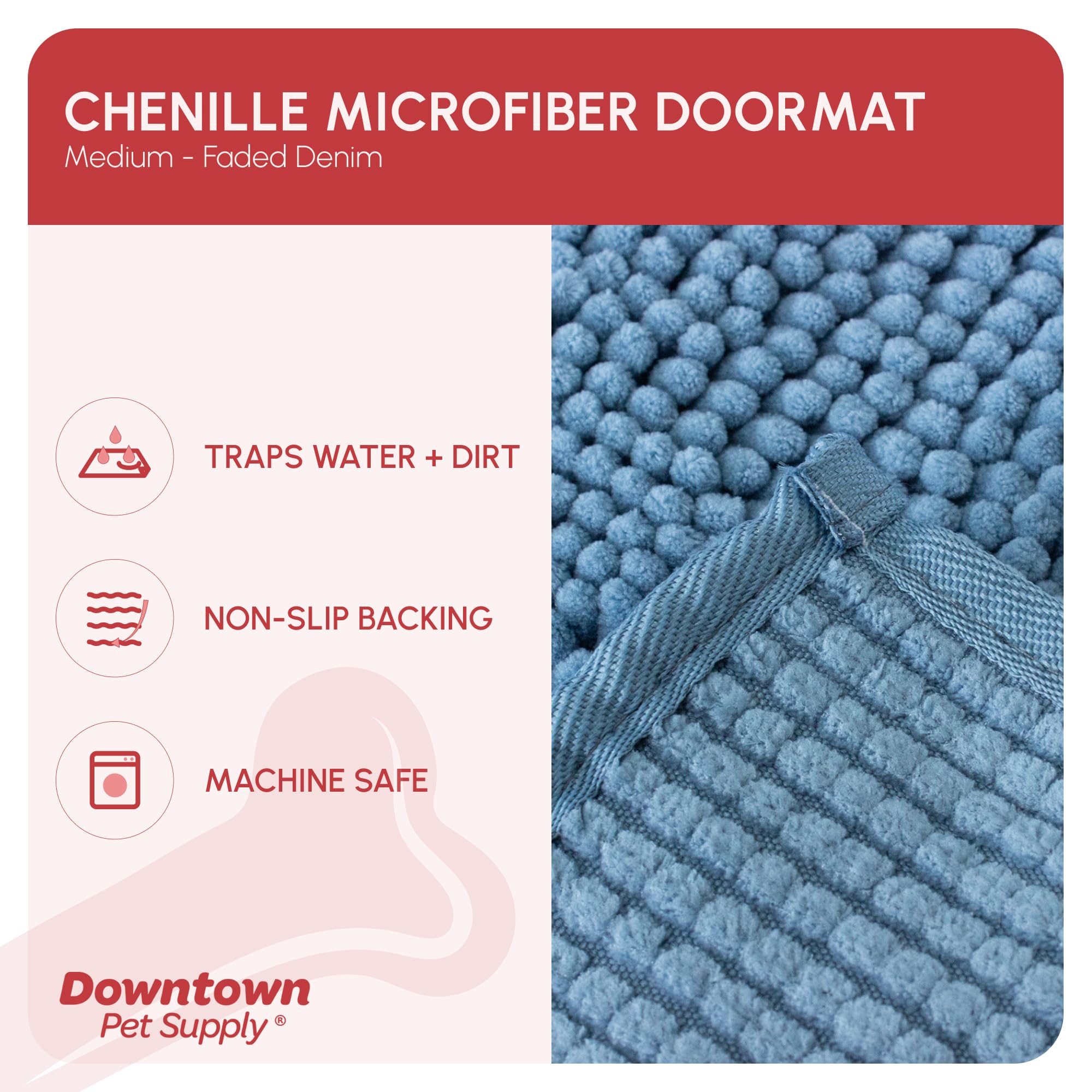 My Doggy Place Medium Faded Denim Microfiber Dog Mat, 31'' X 20'', Absorbent And Quick-Drying, Non-Slip Rubber Backed, Machine W