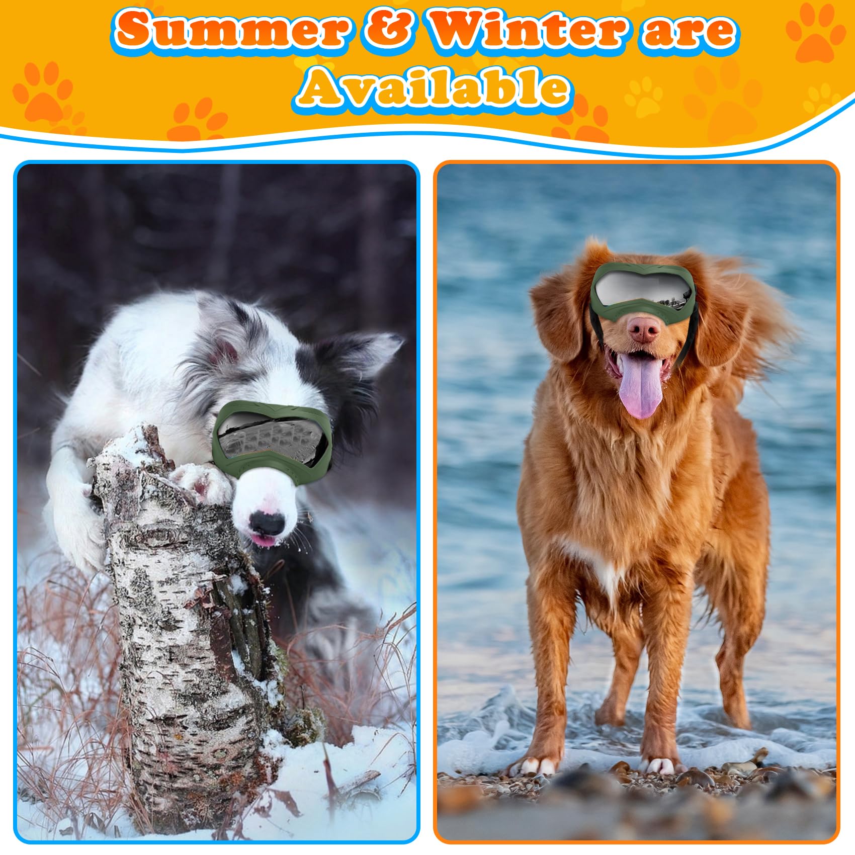 Dog Goggles, Uv Protection, Windproof, Dustproof, Anti-Fog Dog Sunglasses For Large & Medium Dogs, Lightweight Tpe Frame With Ad
