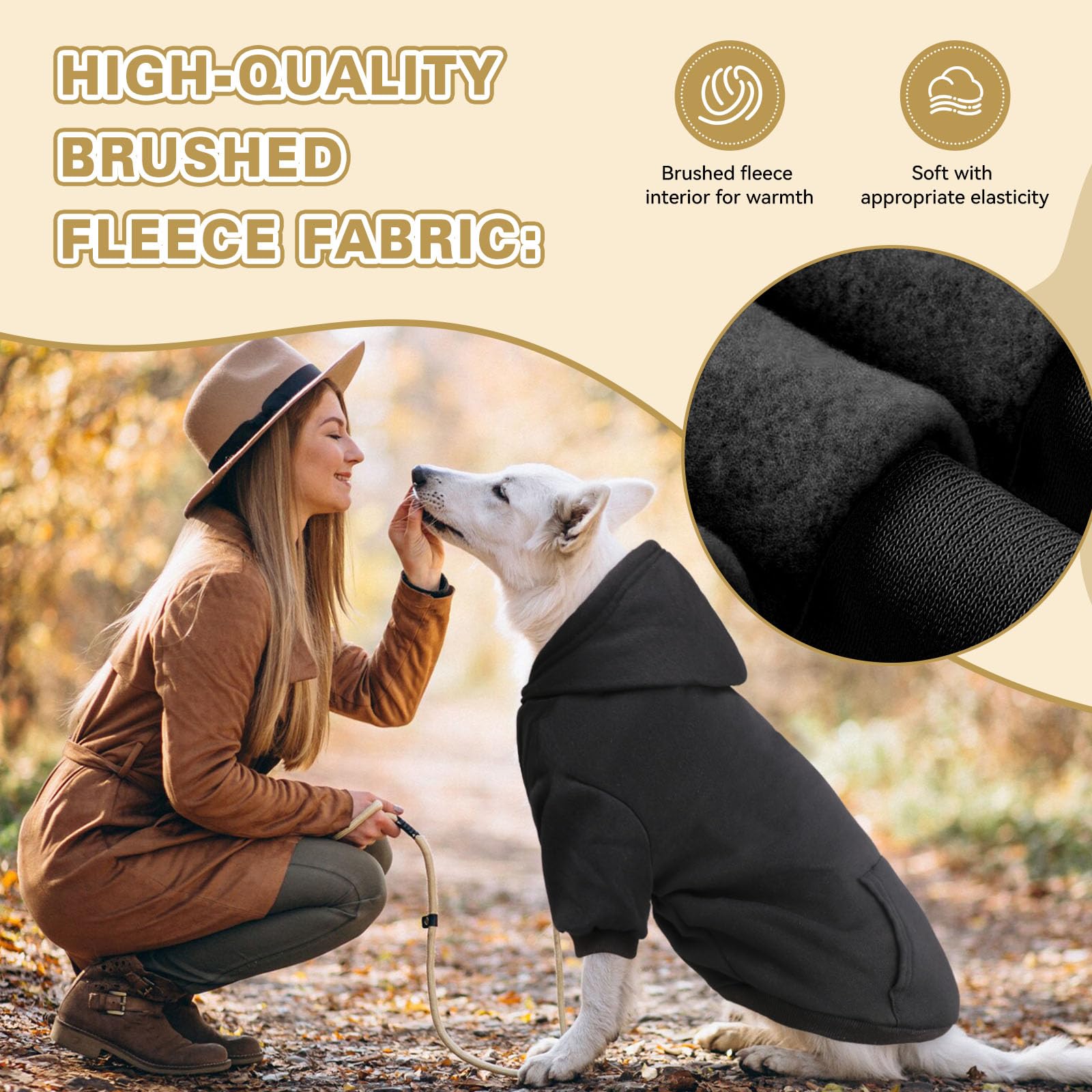 Dog Hoodie Dog Sweaters For Small Dogs Dog Sweater Soft Solid Brushed Fleece Dog Clothes Dog Hoodie Sweatshirt With Pocket(Black