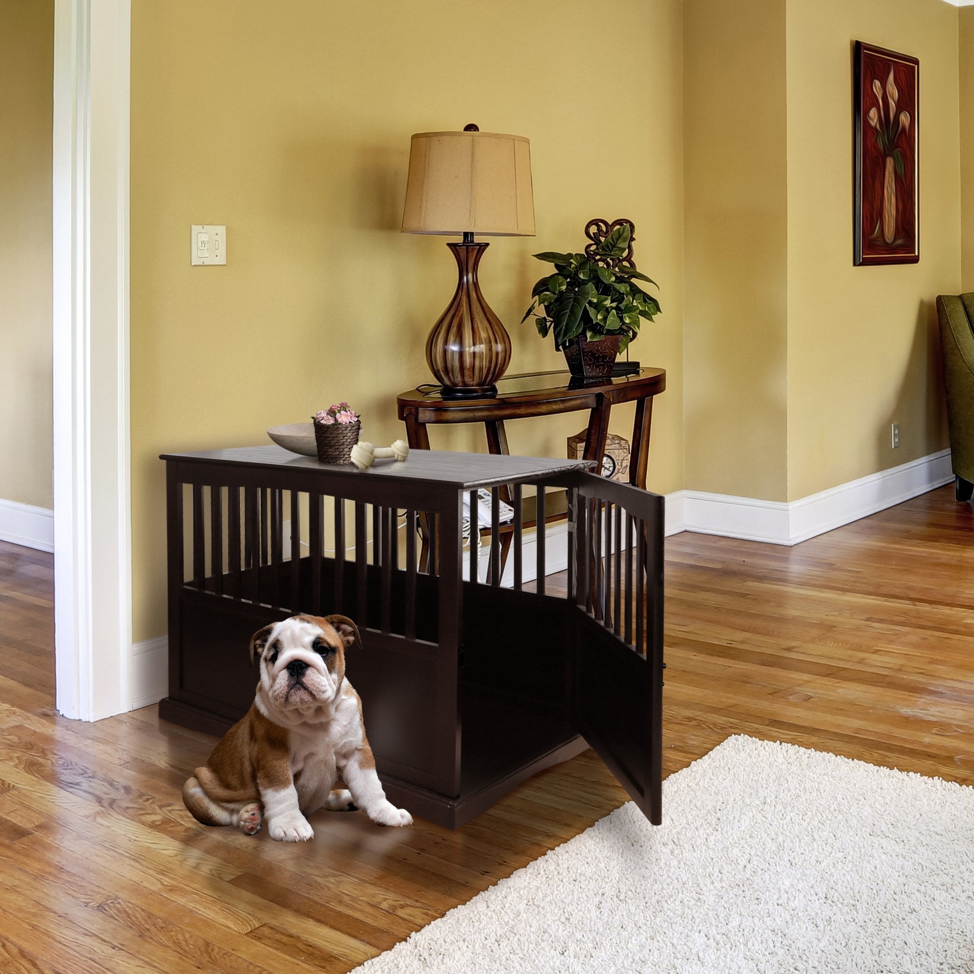 Casual Home Wooden Large Pet Crate, End Table, Espresso, 24 x 36.5 x 29.5 in