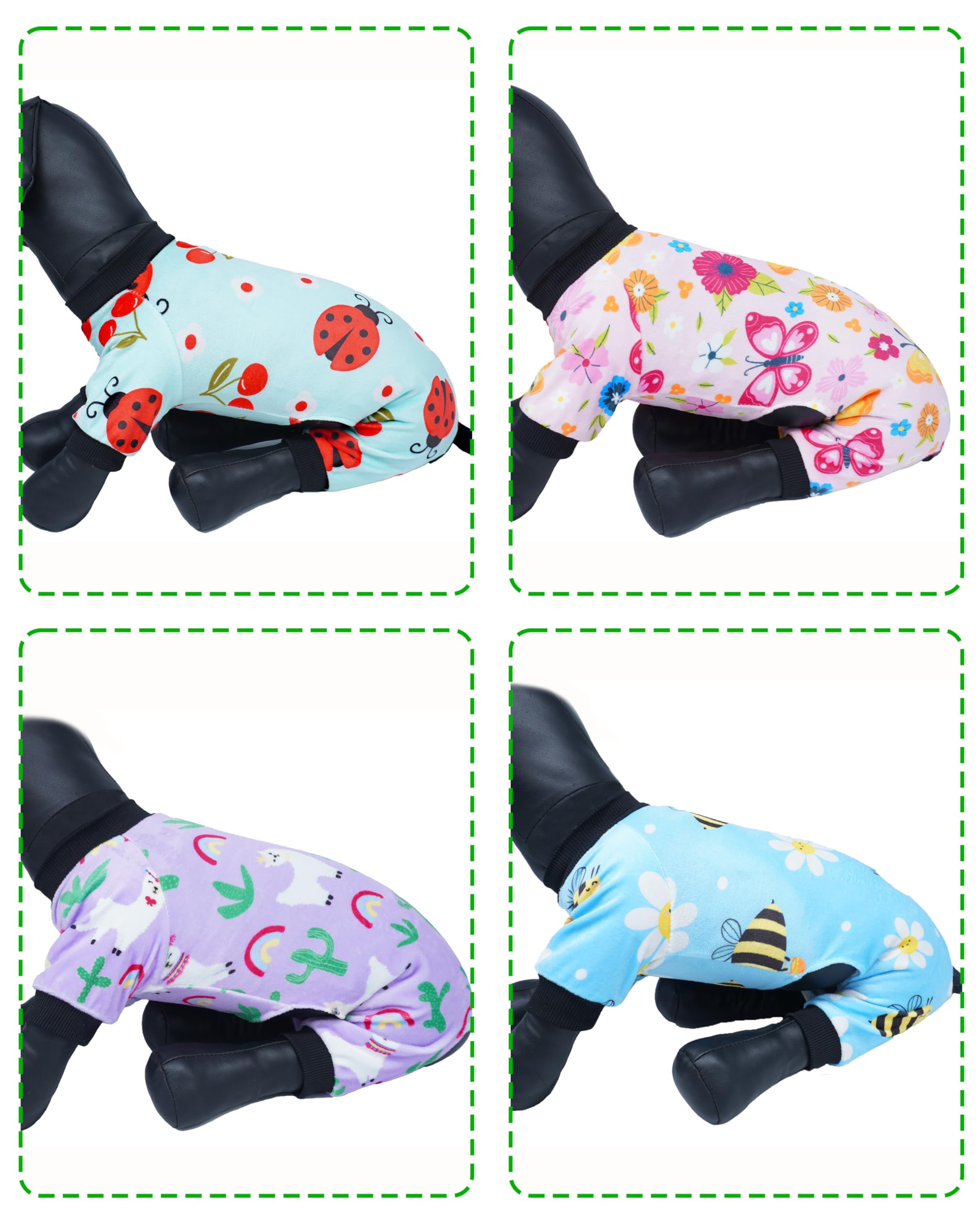 Pet Show 4 Pack Small Dog Pajamas Spring Dog Clothes Doggies Soft Stretchy Pjs Bee Ladybug Jumpsuit Puppy Cats Girl Boy Floral O