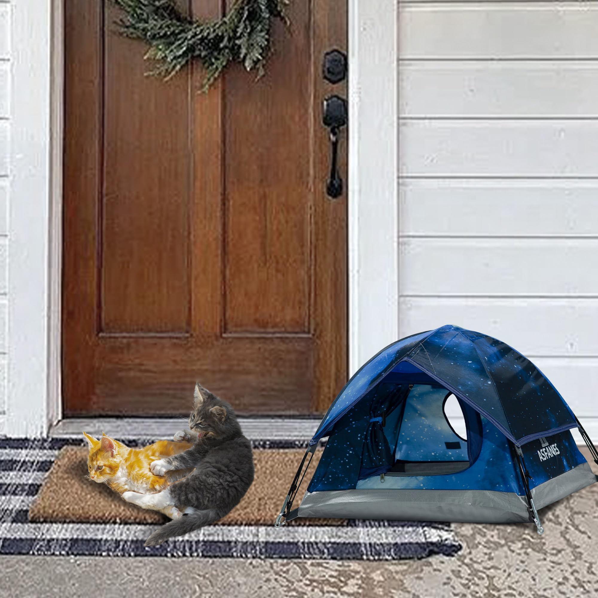 ASFANES Outdoor Waterproof Pet Camping Tent, Cave Bed for Indoor Cats and Small Dogs, Portable Cat House Dog House, 21.6x21.6x14