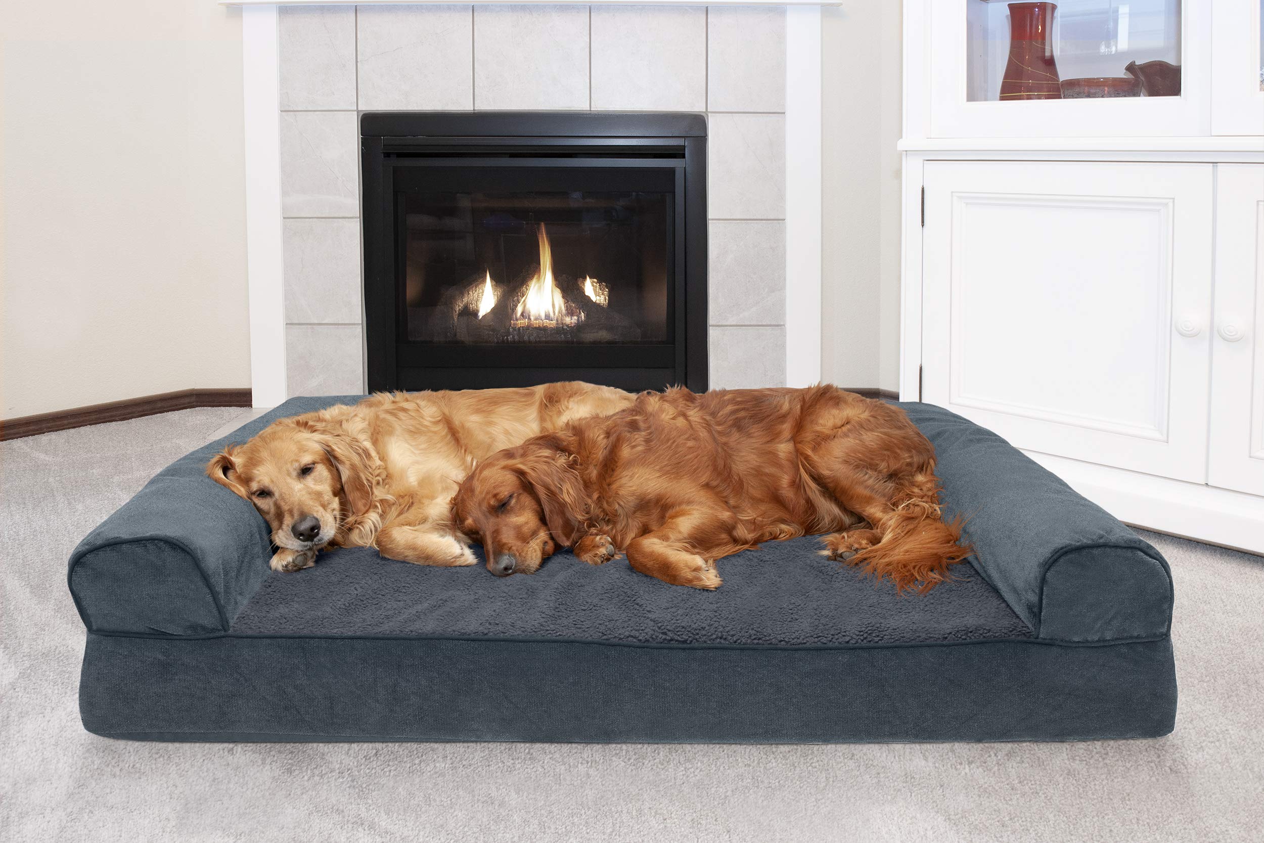 Furhaven Orthopedic Dog Bed For Large Dogs W/ Removable Bolsters & Washable Cover, For Dogs Up To 125 Lbs - Sherpa & Chenille So