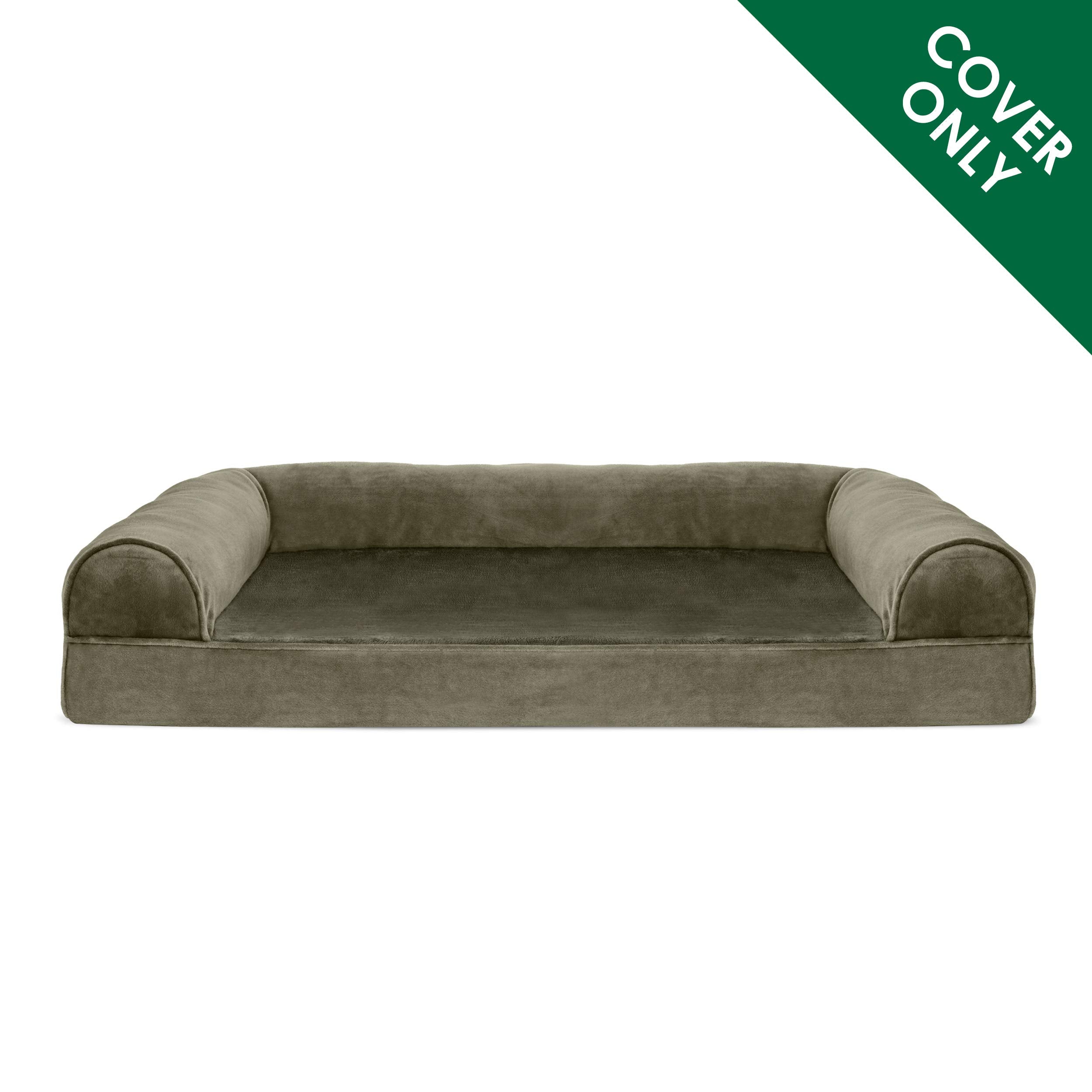 Furhaven Replacement Dog Bed Cover Faux Fur & Velvet Sofa-Style, Machine Washable - Dark Sage, Large