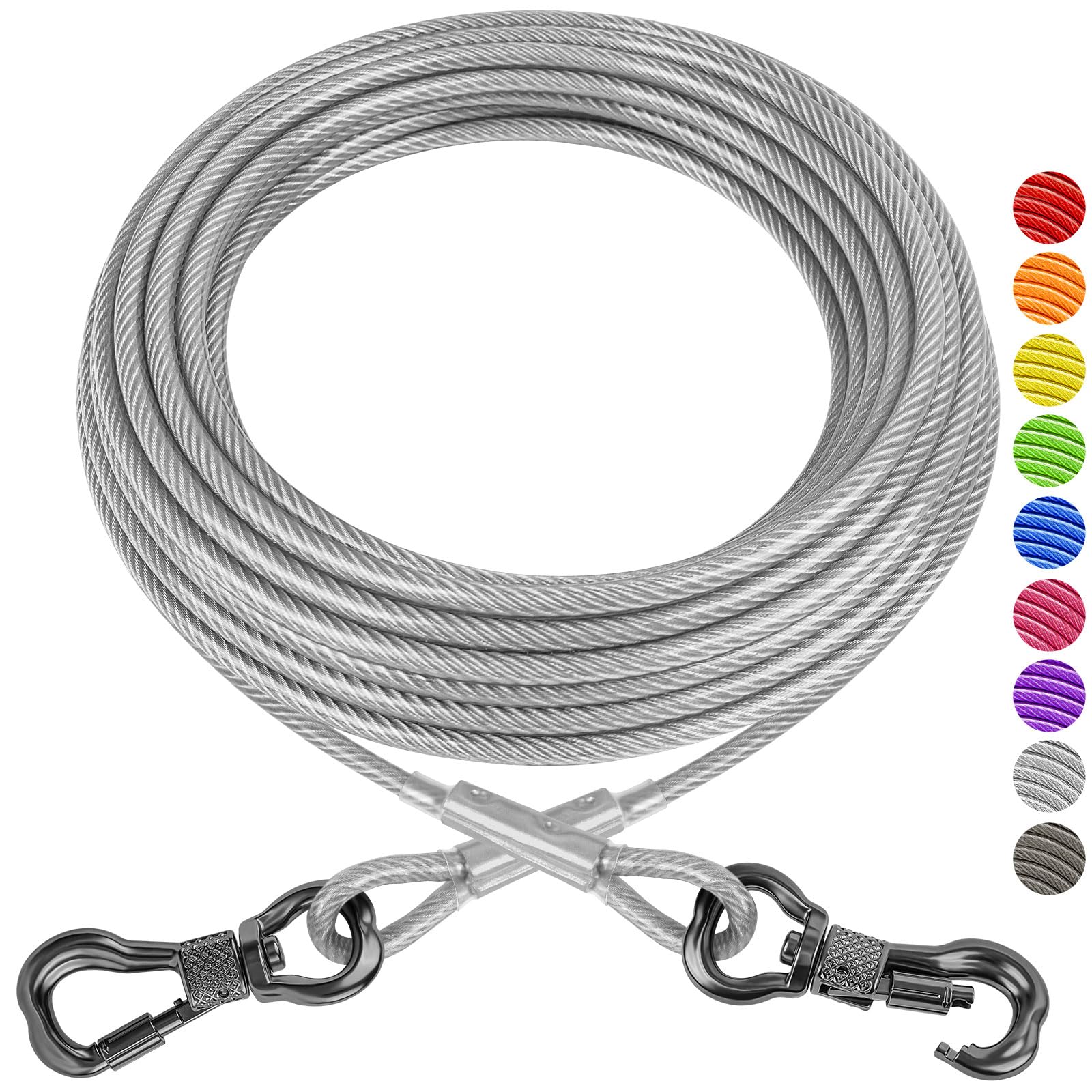 Xiaz Dog Tie Out Cable 70Ft, Heavy Duty Dog Chains For Outside With Lockable Hook, Pet Runner Cable Leads For Yard, Dogs Line Te