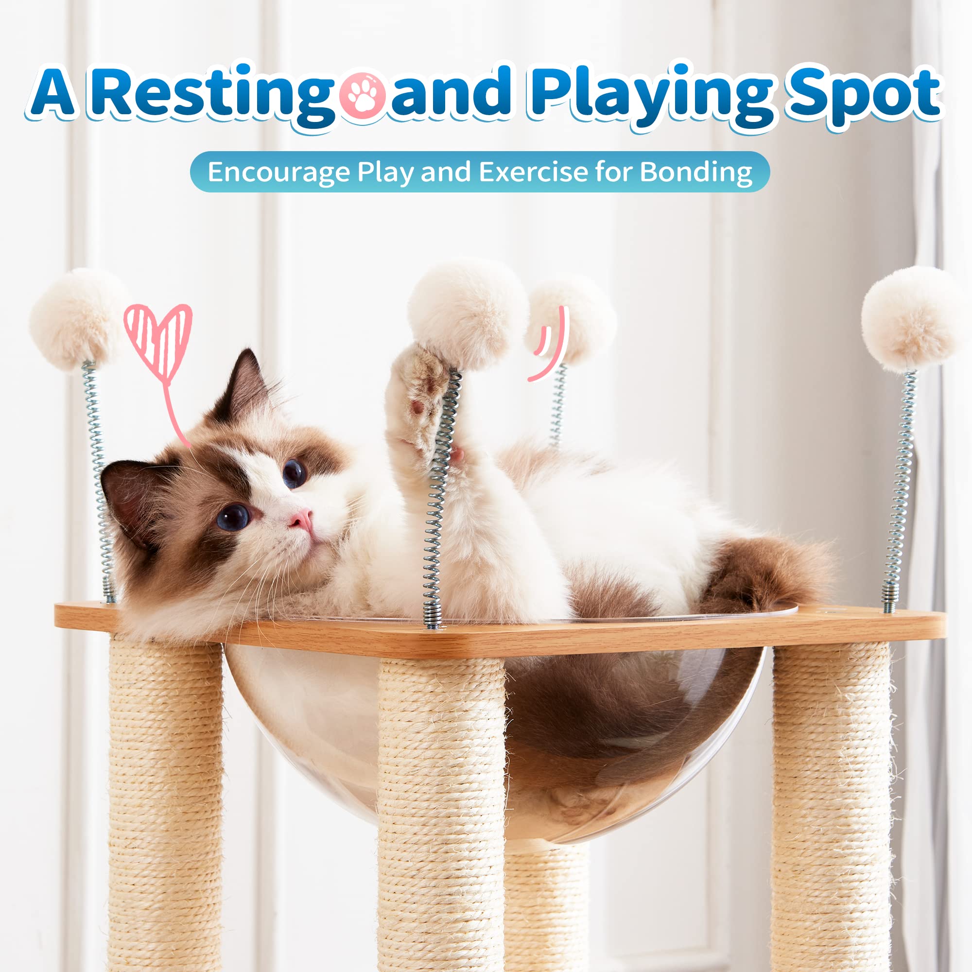 Made4Pets Cat Tree for Indoor Cats, Modern Cat Tower Tall for Large Cats Kitten, Wood Kitty Condo Climbing Furniture Heavy Duty,