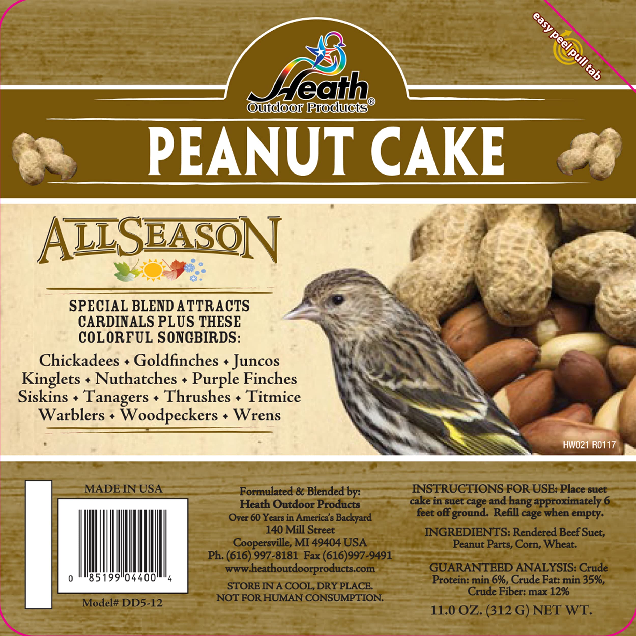 Heath Outdoor Products DD5-12 Suet Peanut Cake, Case Of 12 , Brown