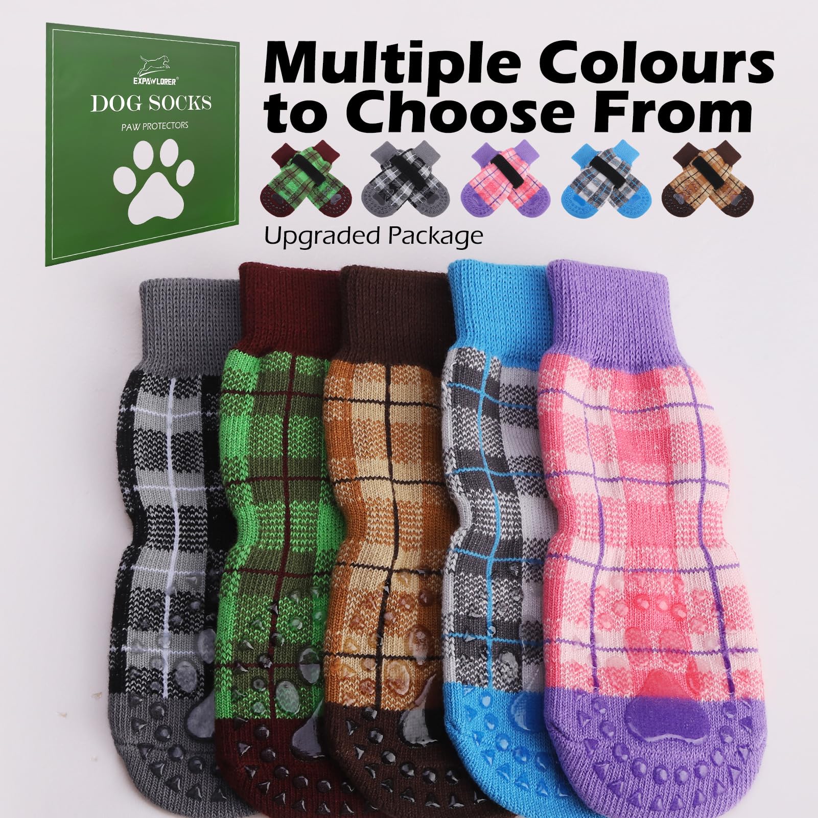 Expawlorer Dog Socks To Prevent Licking Paws, 4 Pcs Double Sided Anti Slip Dog Socks With Grippers, Dog Shoes Grips For Hardwood