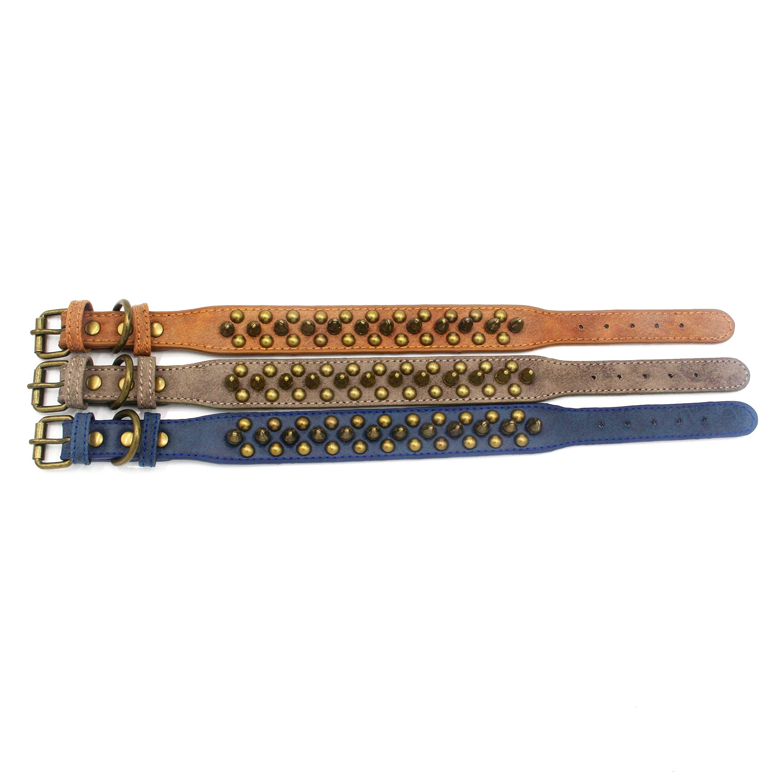 haoyueer Spiked Dog Collar Soft Pu Leather Mushrooms Rivet Spike Studded Puppy Adjustable Pet Collars for Small Breeds (M, Blue1