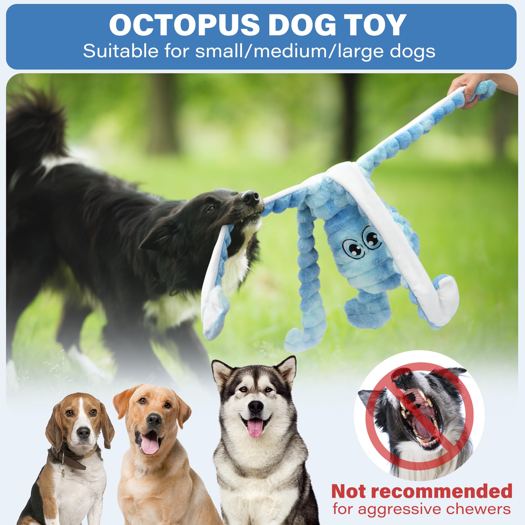 Prime Pets Octopus Dog Toys For Large Dogs, 27 Extra Large Crinkle Squeaky Dog Toys For Small Medium Large Dogs, Tug Of War Pet