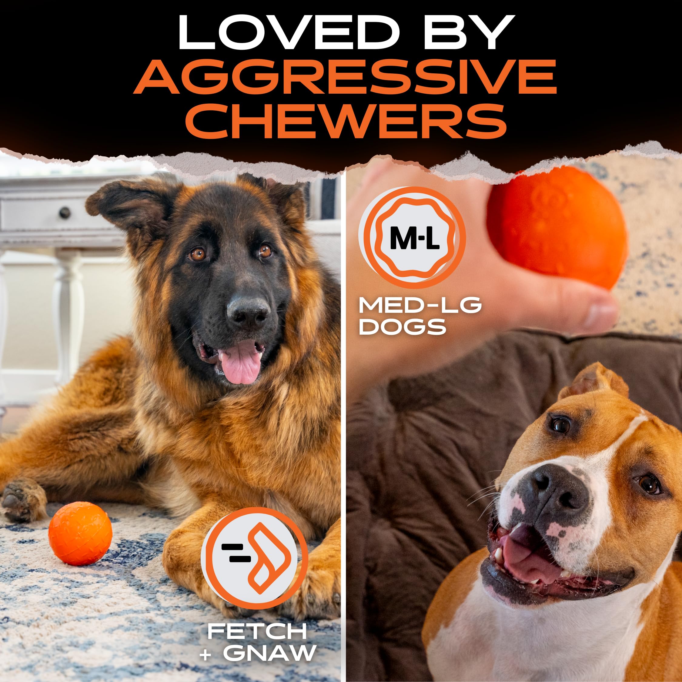Monster K9 Ultra Durable Dog Ball - Medium & Large Breed - Dog Toy For Super Aggressive Power Chewers - Tough & Strong, Extreme