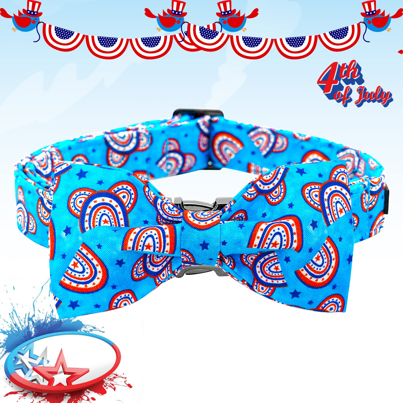Lionheart Glory American Flag Dog Collar, 4 Of July Dog Bow Collar Heavy Duty Adjustable Patriotic Dog Collar With Bowtie For Sm