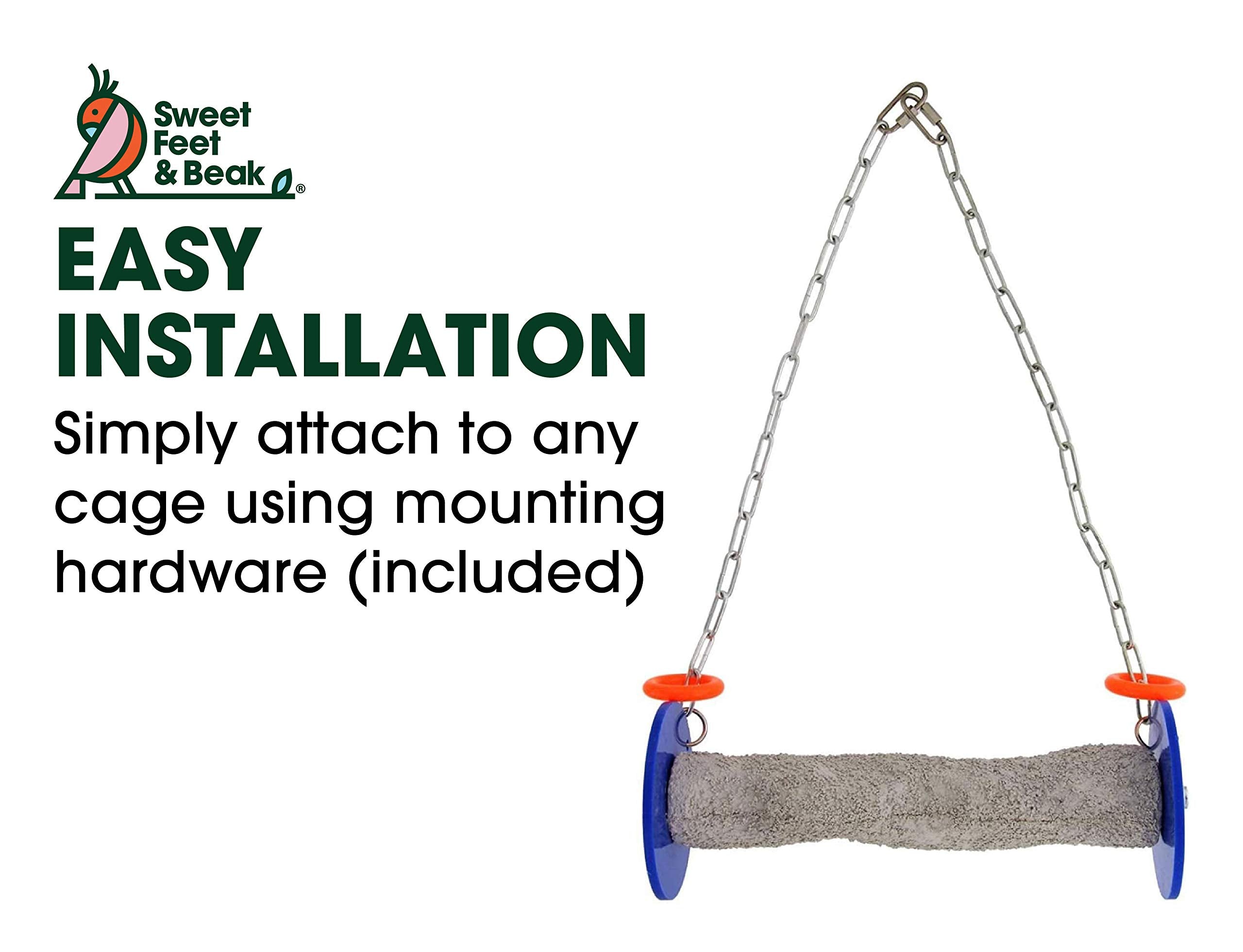 Sweet Feet And Beak Roll Bird Swing - Perch Bird Toys Trims Nails And Beaks, Safe And Non-Toxic Bird Cage Accessories For Small And Large Birds, Swinging Toys Birds Will Love, Xl 11 Inches