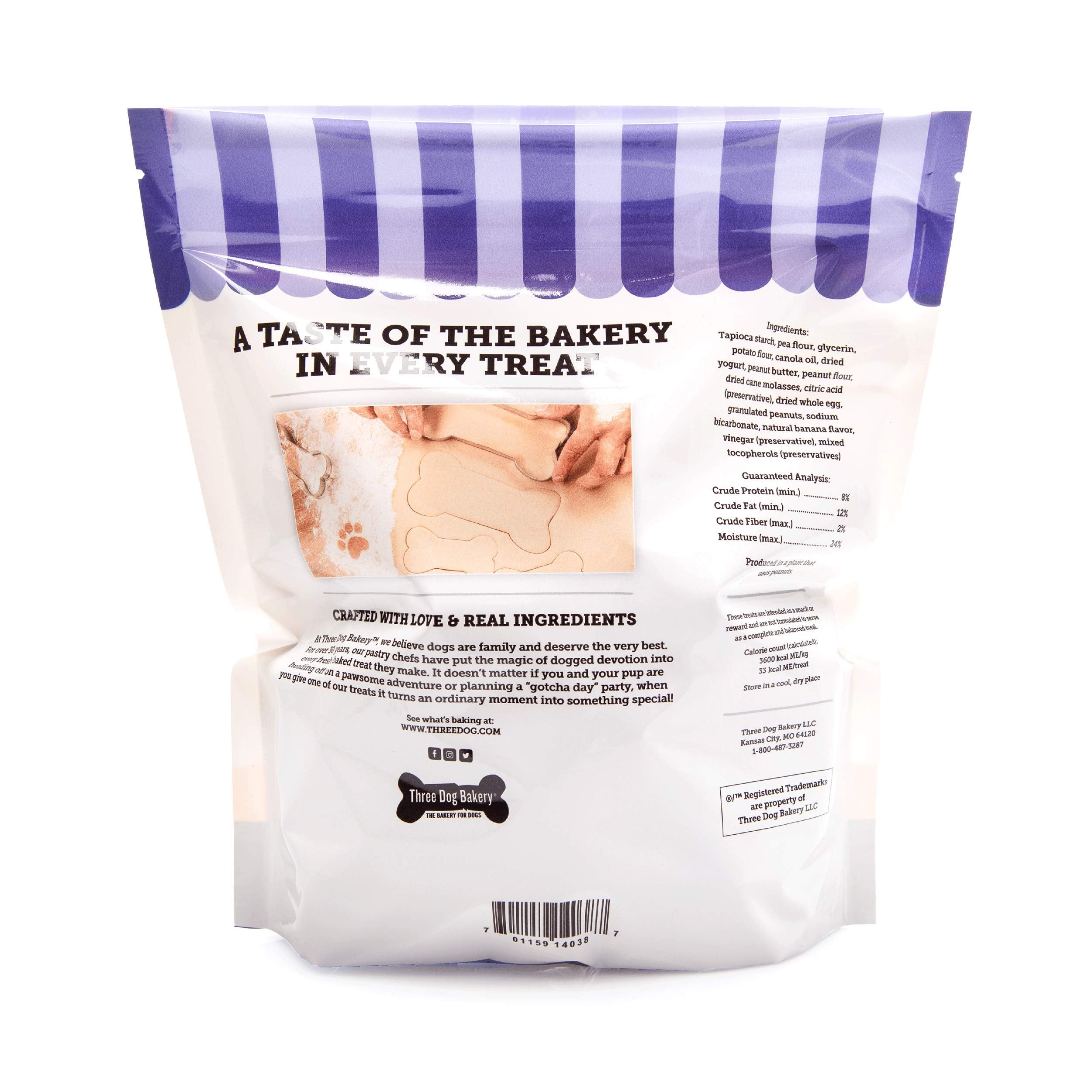 Three Dog Bakery Grain-Free Woof   ers, Peanut Butter & Banana Flavor - Grain-Free Dog Treat, Cookies for Dog Training Treats, P
