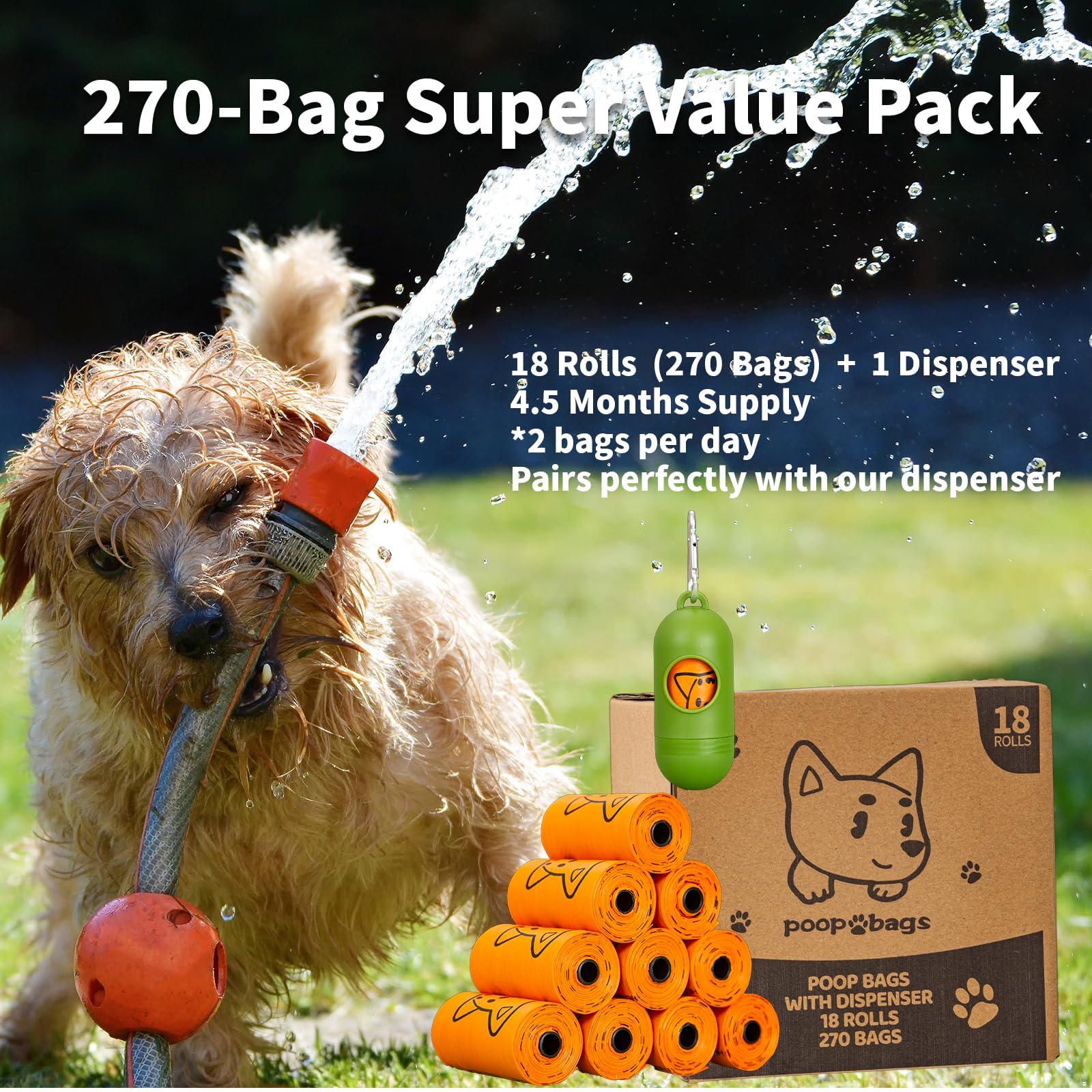 Lesibag Dog Poop Bags With Dispenser, Strong And Leak-Proof Waste Bags For Pets, Floral Scented, 270 Count (18 Packs Of 15), 13