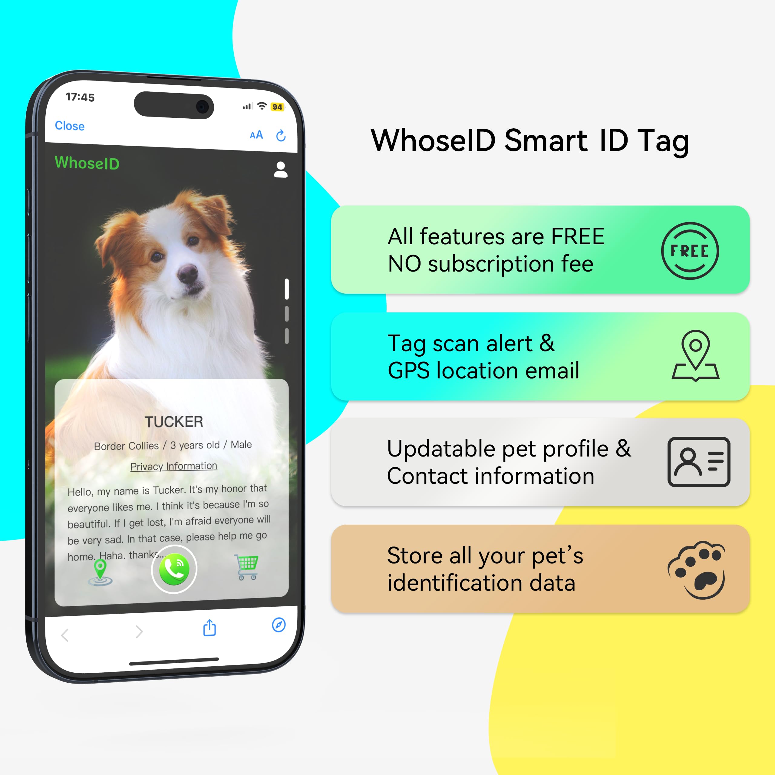 Whoseid Qr Code Dog Tag, Qr Code Pet Id Tag, Dog Id Tag, Waterproof Lightweight Silent Cat Tag, Modifiable Free Pet Online Profile, Scan Qr Code Send Instant Pet Location Alert Email (Esa, Green)