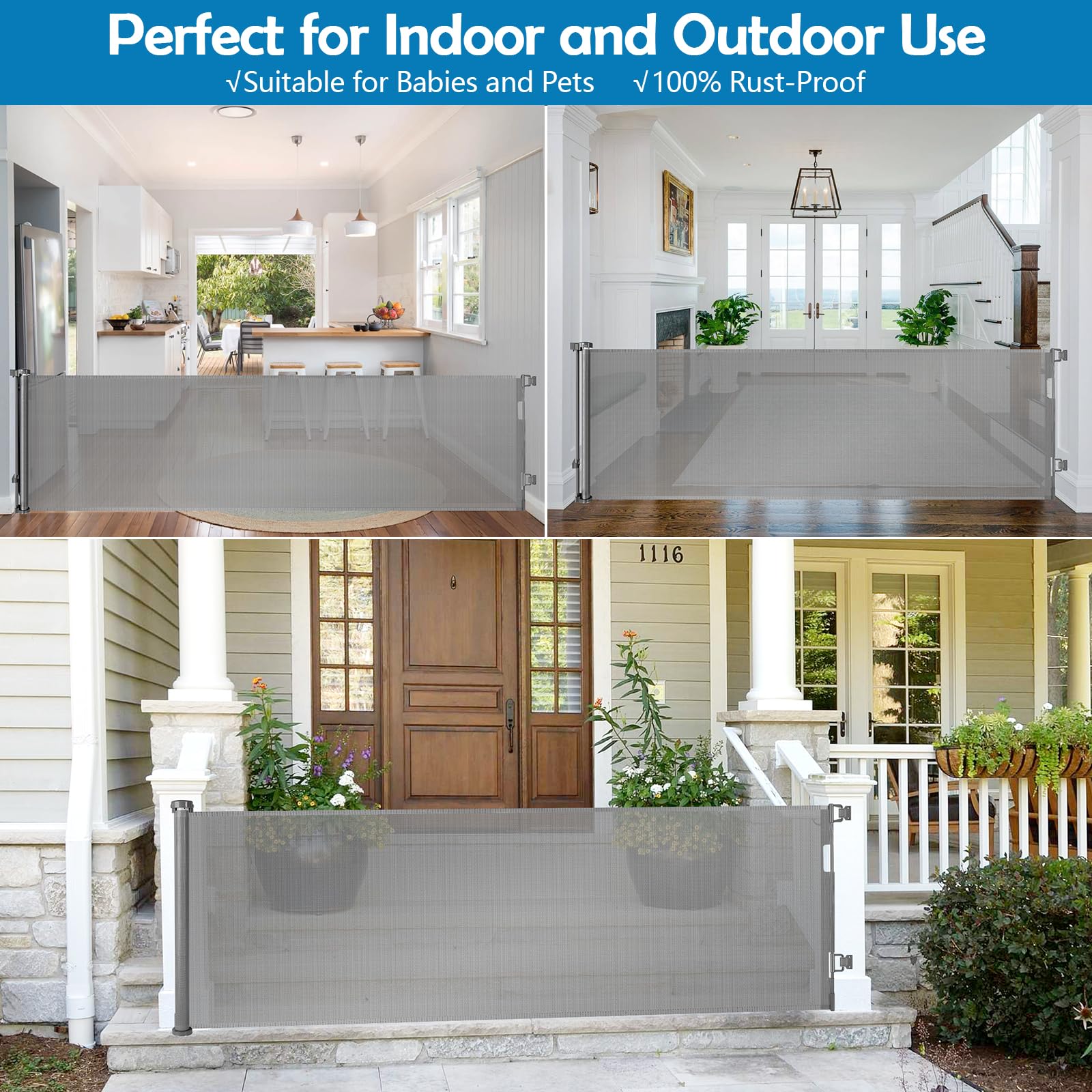 90 Inch Extra Long Baby Gate Retractable Dog Gate Outdoor Gates for Decks Indoor Child Gates for Wide Openings Extra Wide Retrac