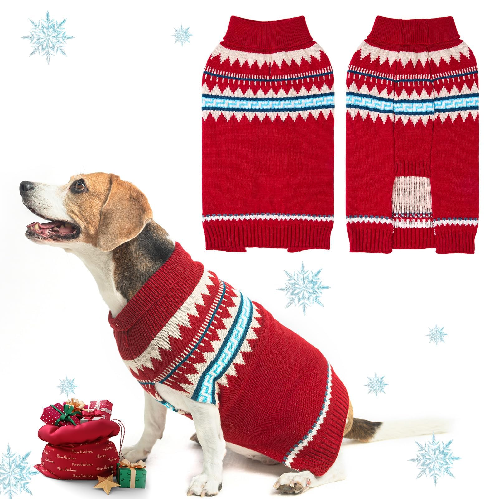 Bingpet Christmas Dog Sweaters For Winter,Turtleneck Classic Knit Dog Sweaters For Small Medium Large Dogs,Knitted Holiday Sweat