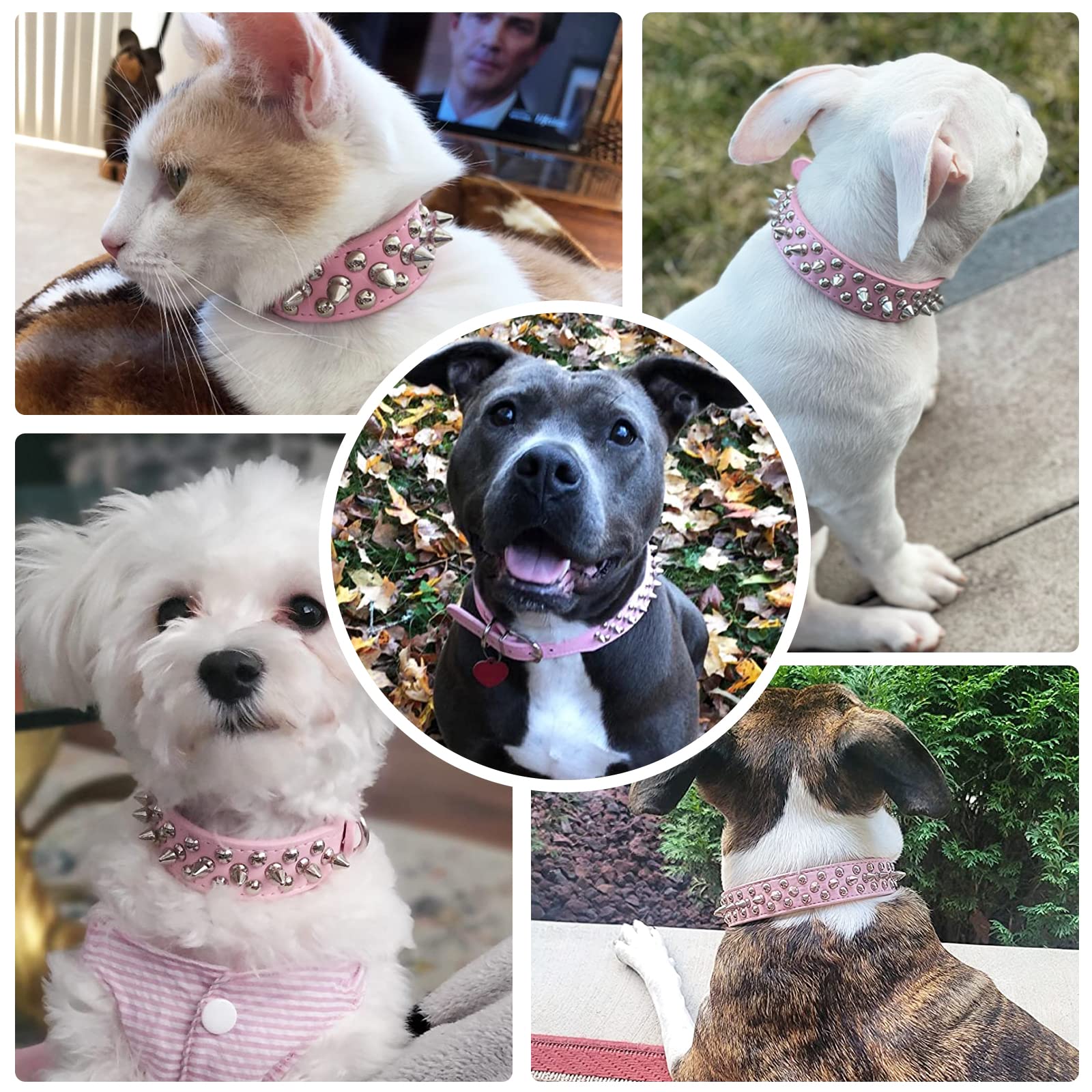 Doggyzstyle Spiked Dog Cat Collar Female Pink Soft Leather Spike Puppy Collars Adjustable Mushroom Anti Bite Studded Small Dog Collars For Chihuahua Yorkshire Shihztu Poodle Pit Bull Pup (Pink,S)
