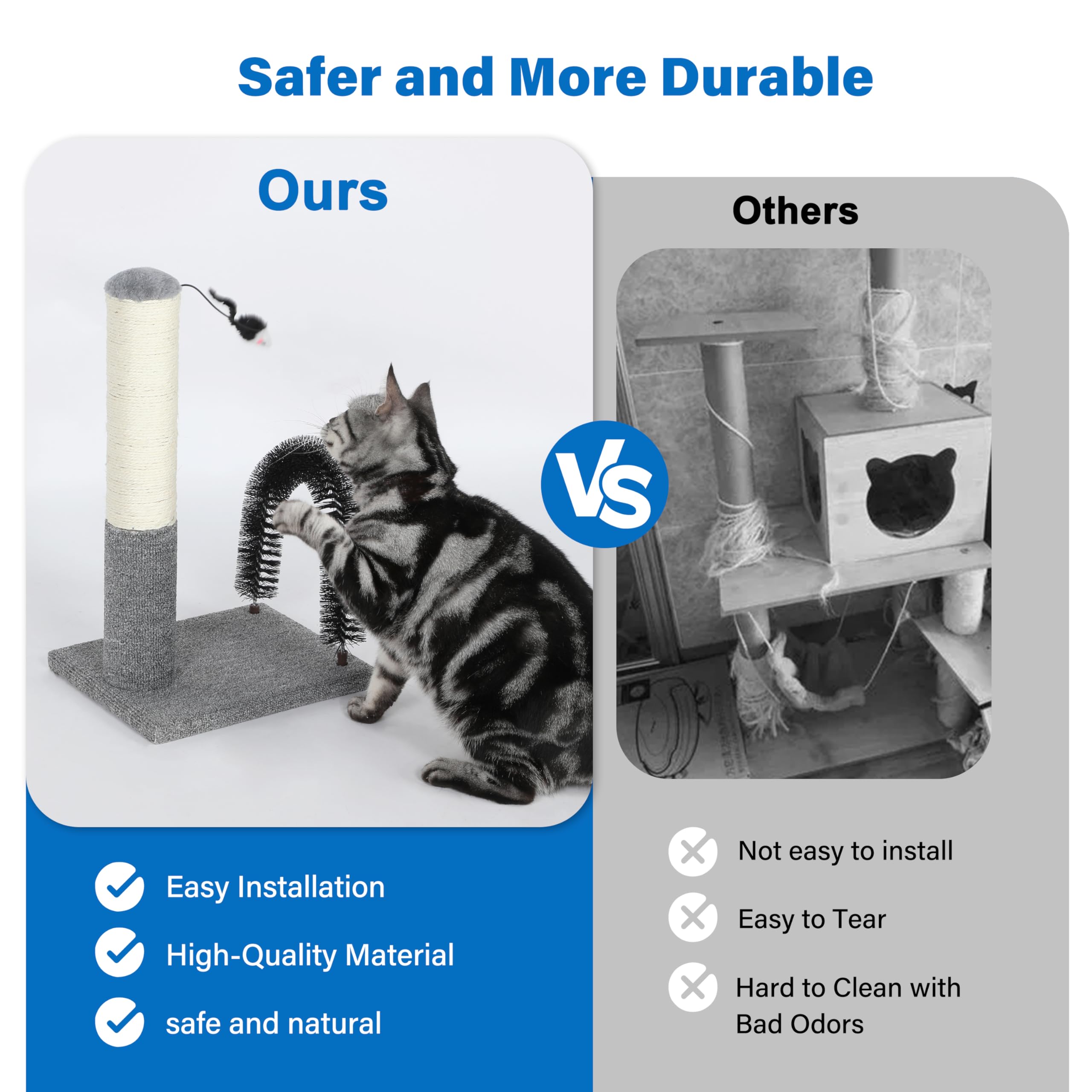 18 Inch Cat Scratching Post Pad with Self Groomer & Dangling Ball, Indoor Scratcher for Kittens & Cats, Protect Furniture