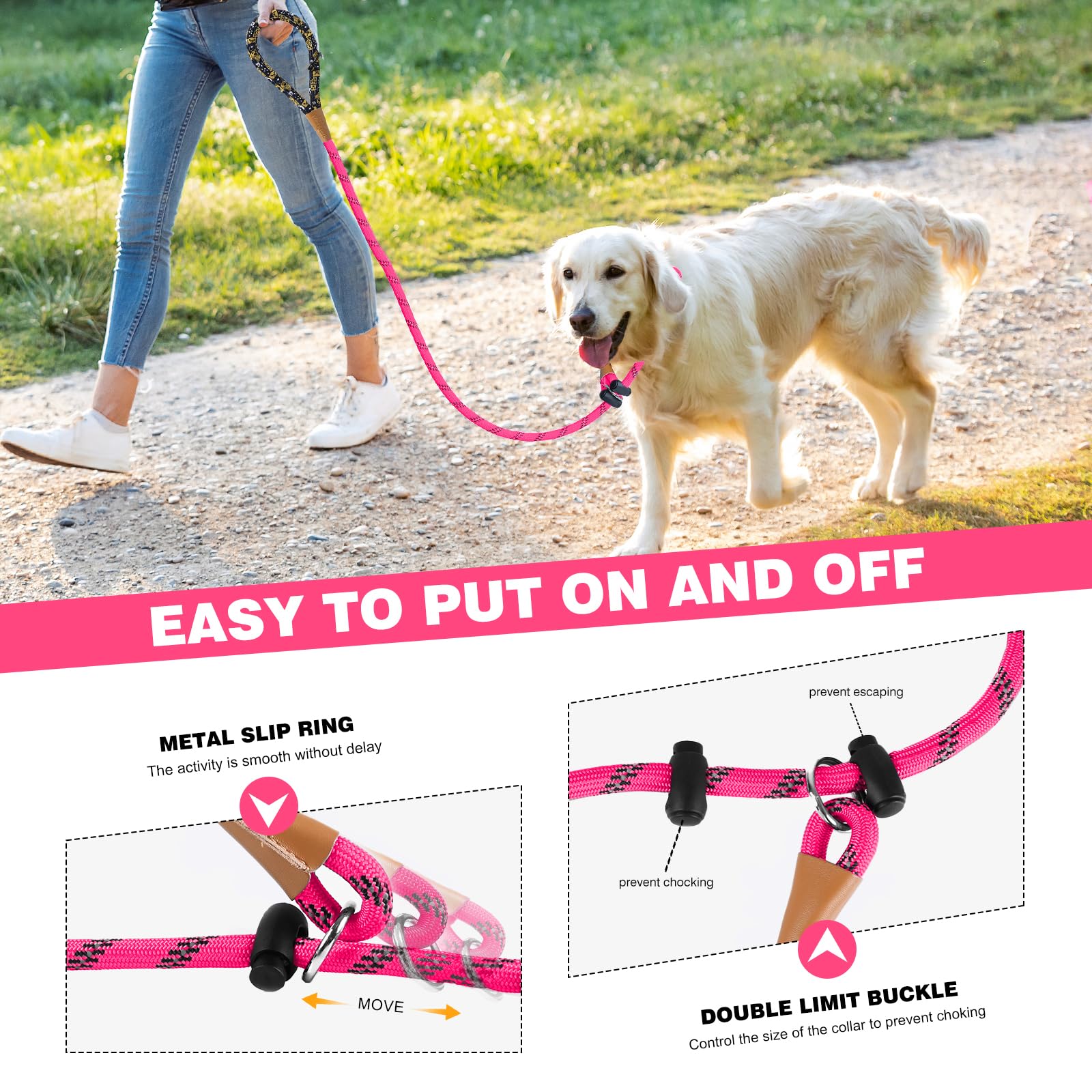 lynxking Slip Lead Dog Leash Reflective, Heavy Duty Comfortable Strong Rope Leash for Large, Medium Small Dogs No Pull Pet Train