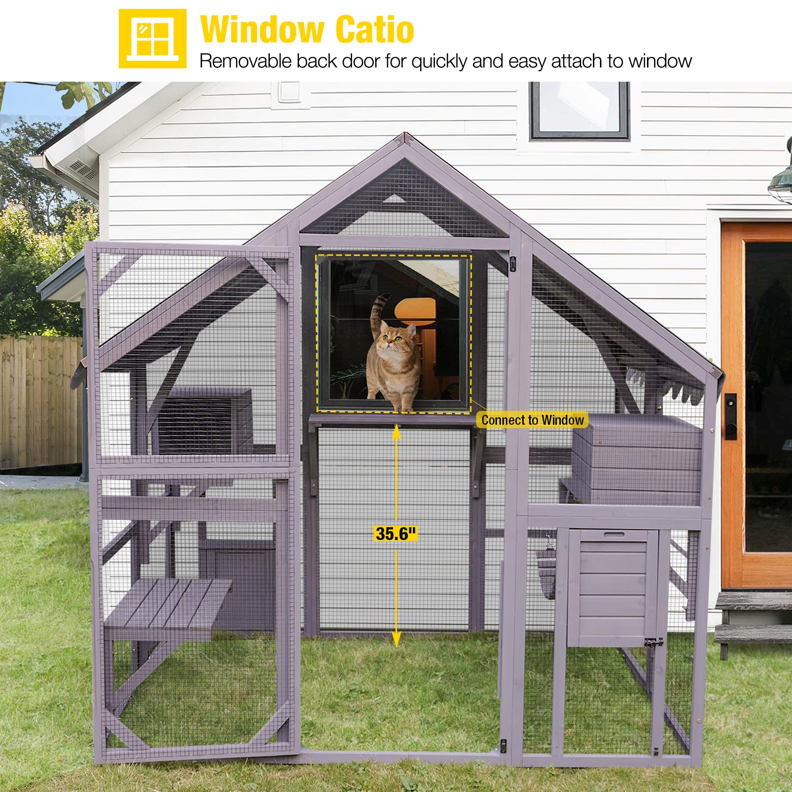 Aivituvin Catio Outdoor Cat Enclosure Large Cat Run With Bridges, Walks, Small Houses, Roof Cover 28.27 Ft