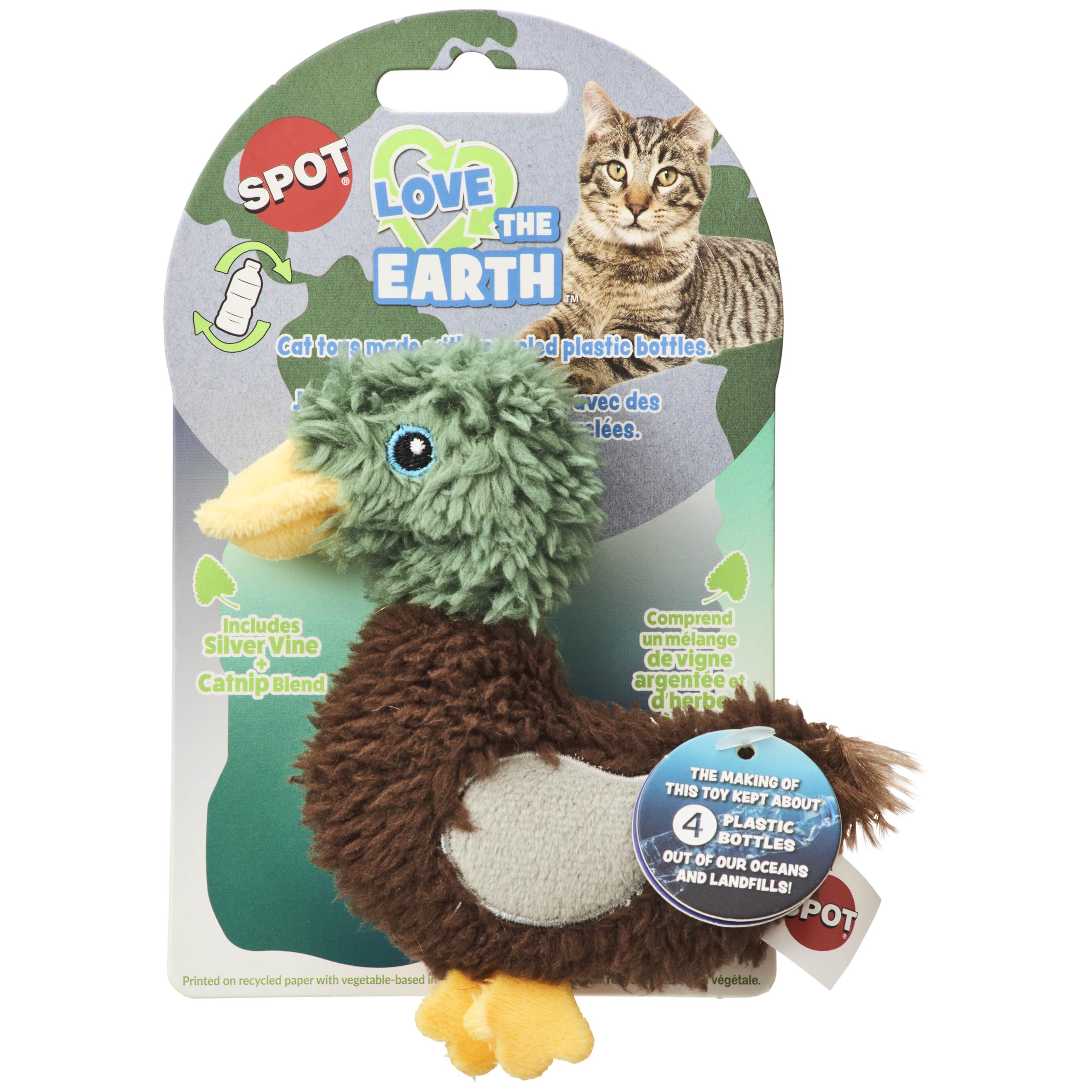 SPOT Love The Earth Barnyard Bird Cat Toy - Eco Friendly Catnip Toy Made with Recycled Plastic Bottles, Soft, Plush, Bright Colo