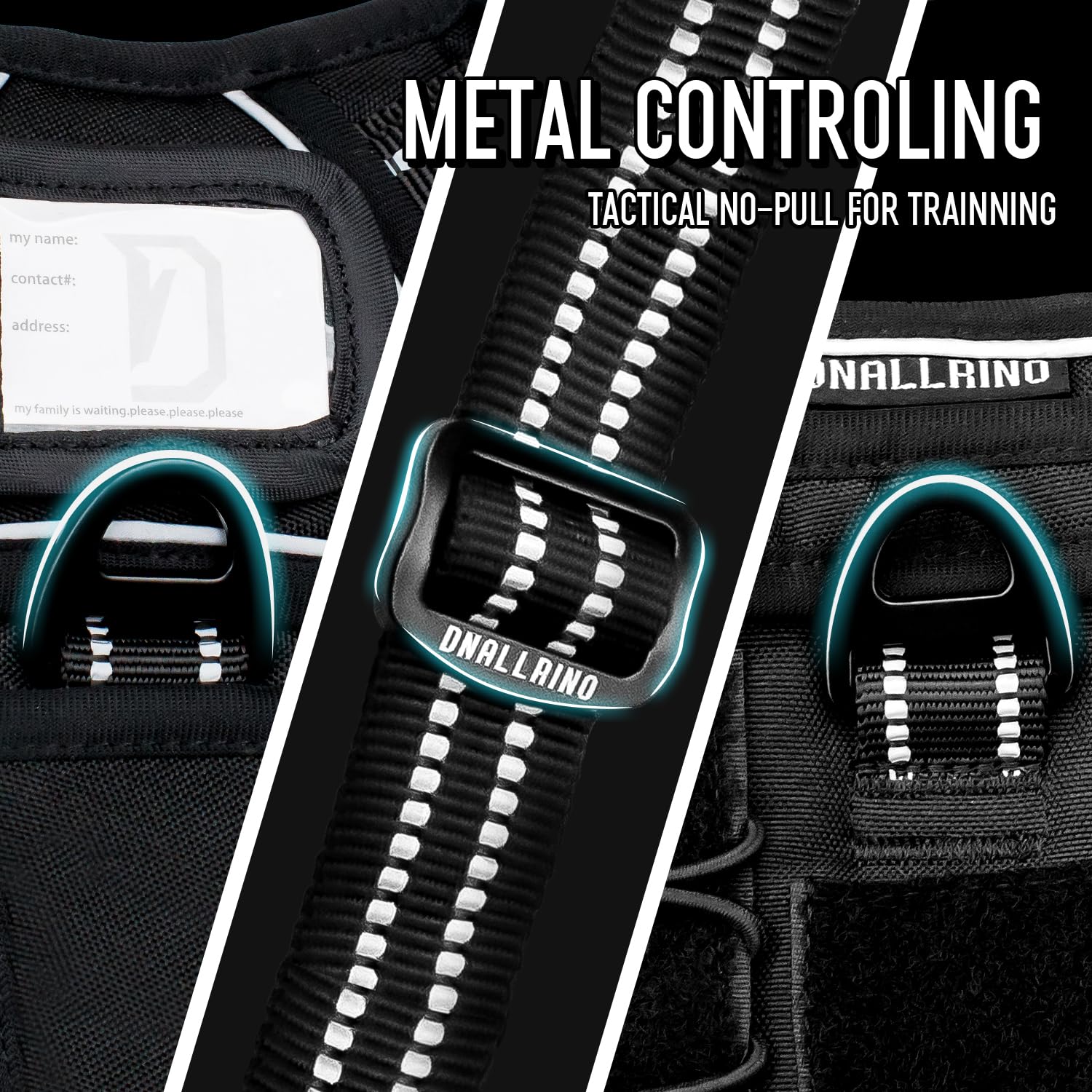 Dnallrino Tactical Harness For Large Medium Dogs, Adjustable No Pull Service Dog Harness With Molle & Loop Panels For Hiking Wal