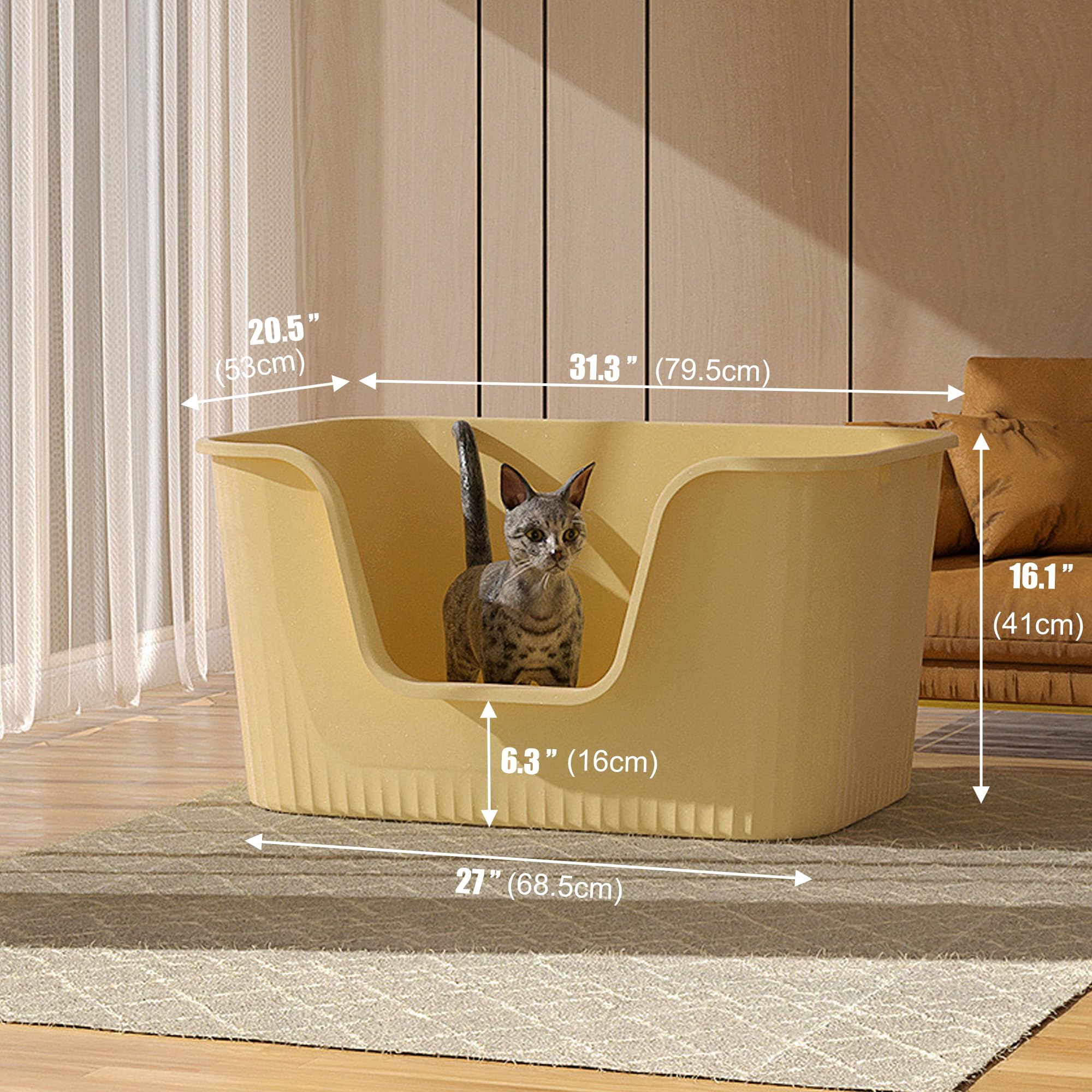 Vealind Largest Xxl Jumbo Cat Litter Box For Big Cats, 31''  21''  16'' Yellow Easy Clean Big Tall Extra Large Cat Litter Box Wi