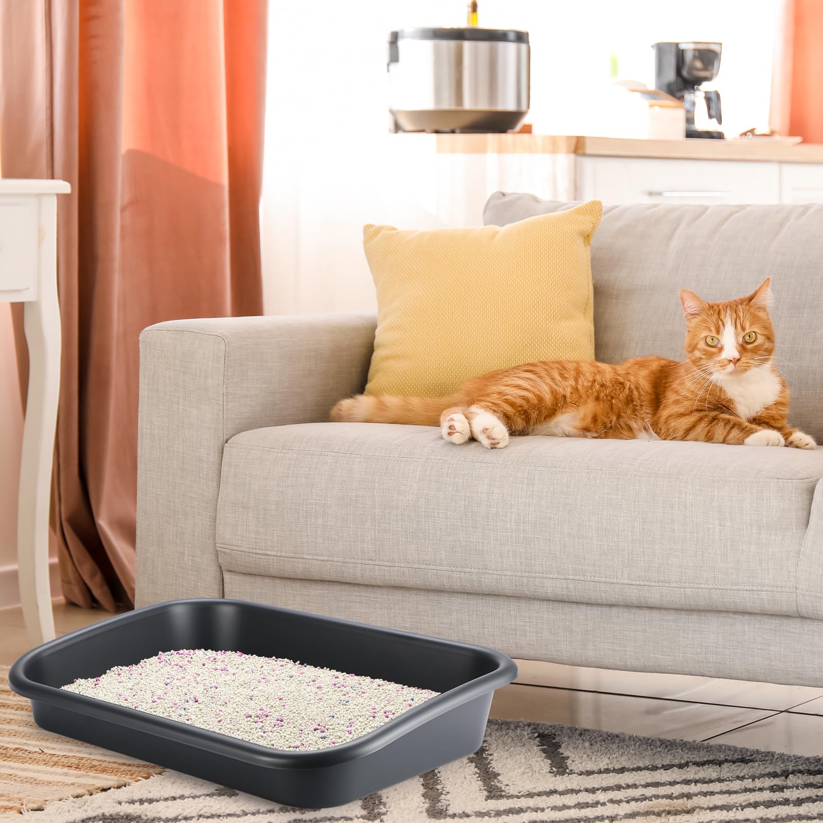 Uiifan 3 Pcs Low Entry Senior Cat Litter Box Large Size Pet Low Entry Open Top Litter Box For Senior Kitten Frail Handicap Disabled Older Elderly Cats, Easy To Clean(Dark Gray)