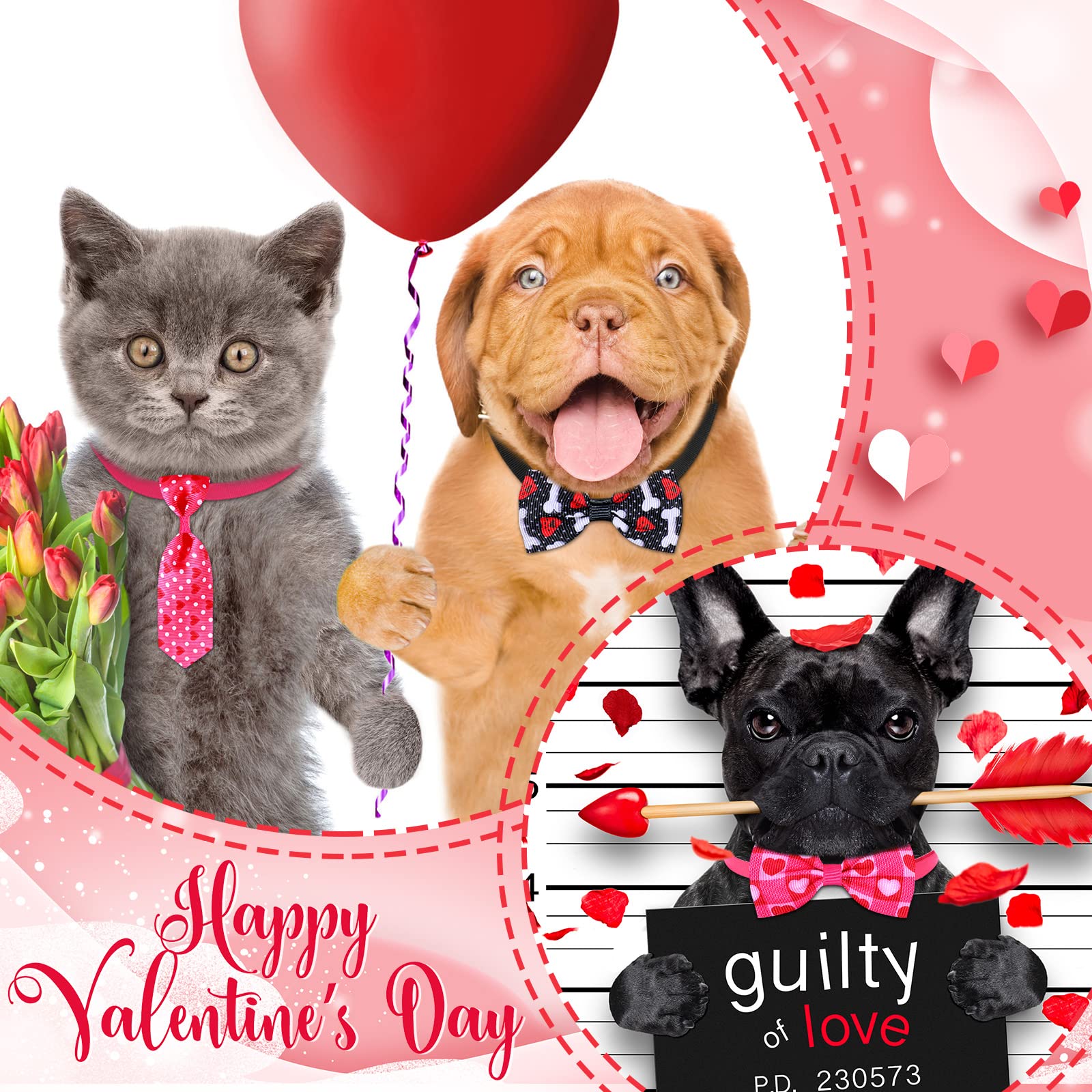 Eccliy 120 Pieces Valentine'S Day Dog Bow Tie Collar Set Adjustable Dog Neckties Valentines Pet Hair Accessories For Small Cute Cat Basic Bow Tie Decoration For Holiday Party Decor Supply