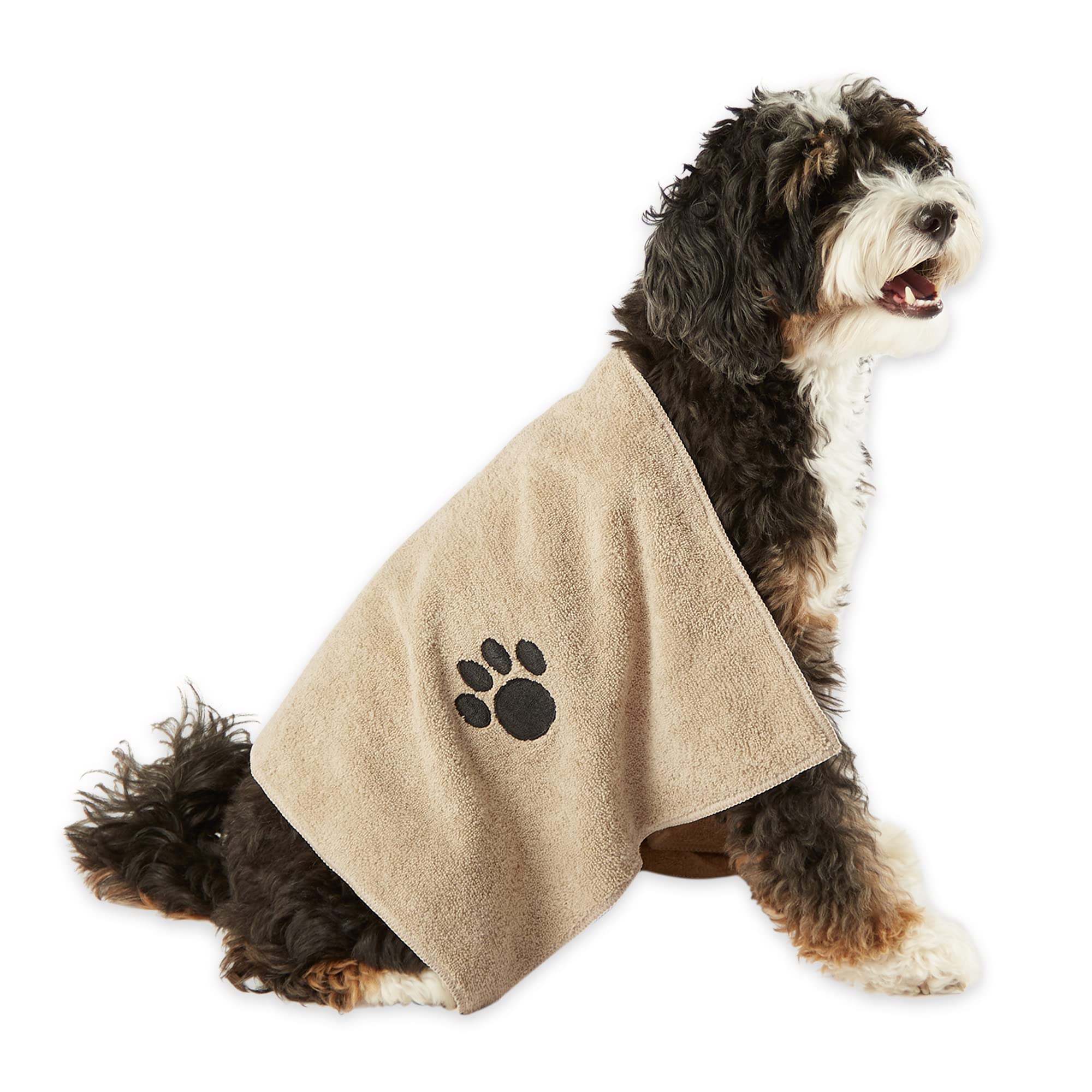 Bone Dry Pet Grooming Towel Collection Absorbent Microfiber Drying Set, 15x30, Embroidered Taupe, 3 Count