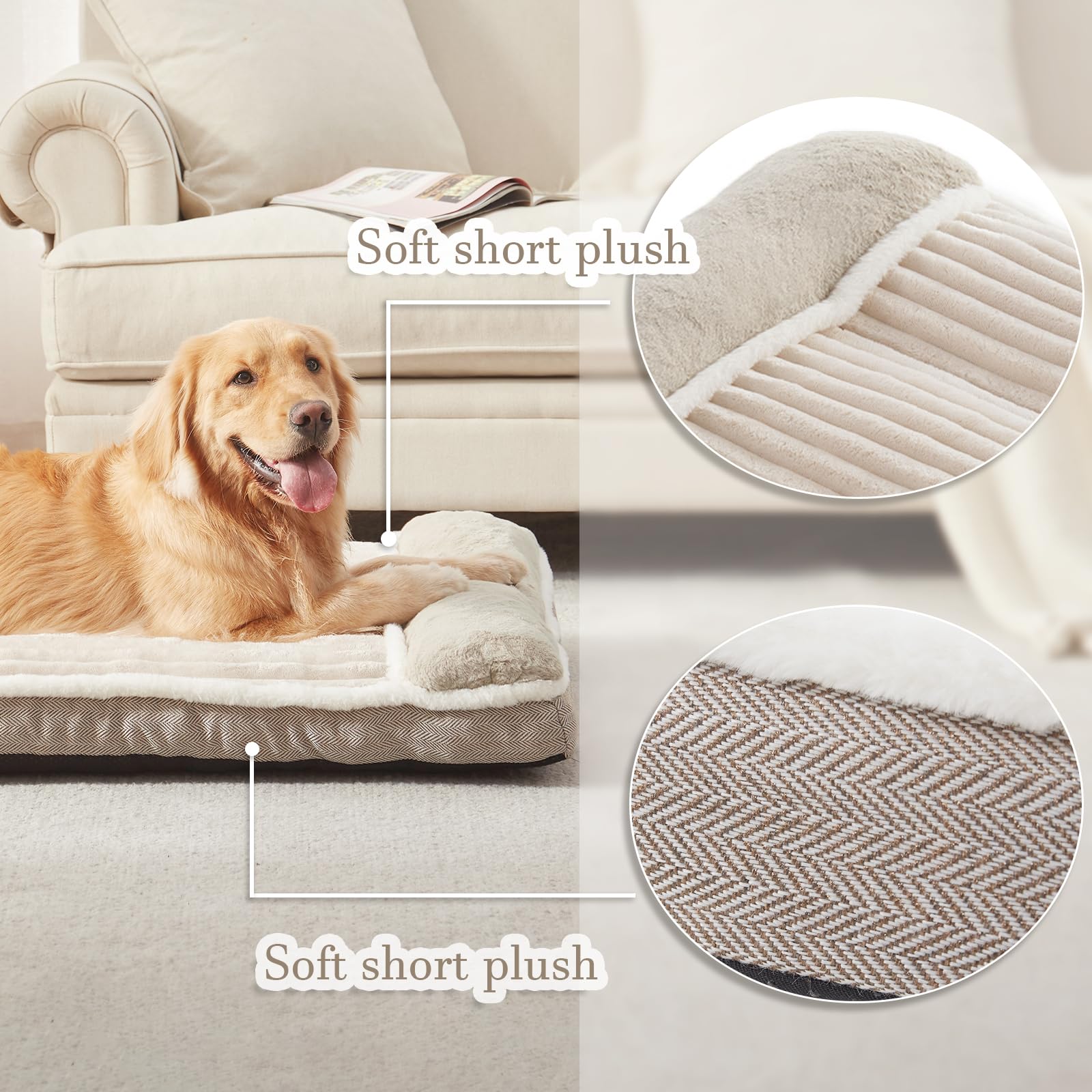 Dog Bed For Large Dogs, Dog Mattress With Pillow For Crate Kennel, Sofa Pet Bed, Super Soft Pet Bed For Medium, Jumbo, Small Dog