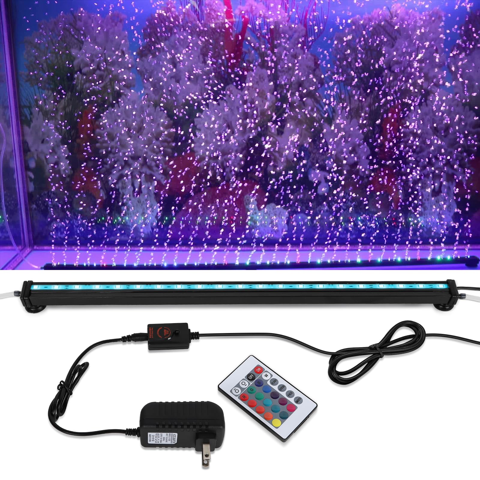 Szminiled Submersible Aquarium Light, Fish Tank Light With Air Bubble Hole, Rgb Color Changing Brightness Adjustable Ip68 Waterproof Remote Control Led Light For Aquarium Fish Tank 20 Inch