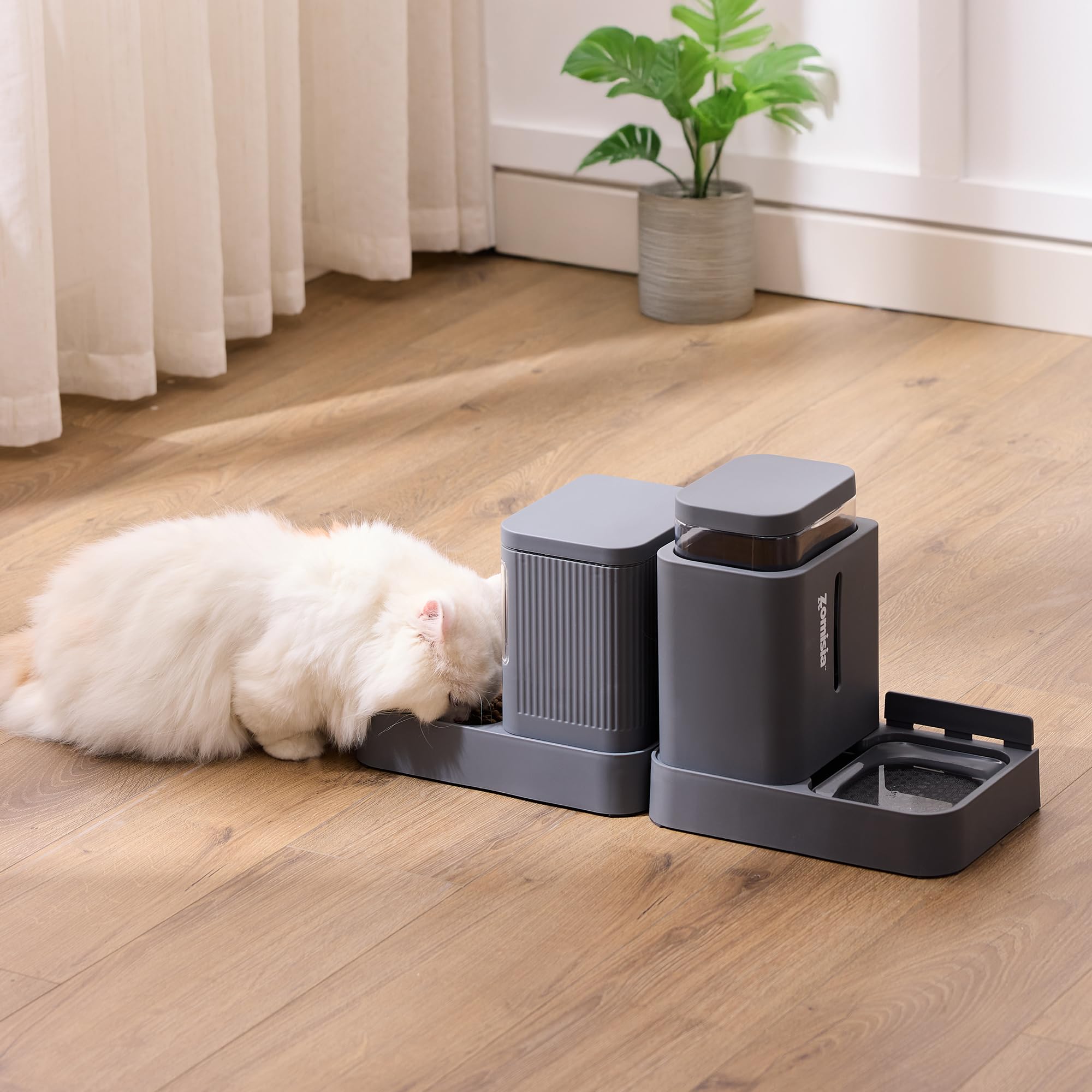 ZOMISIA Gravity Cat Feeder and Water Dispenser, 2 in 1 Automatic Cat Feeder with 180 Degree Rotatable, 2 Pack Large Capacity Sel