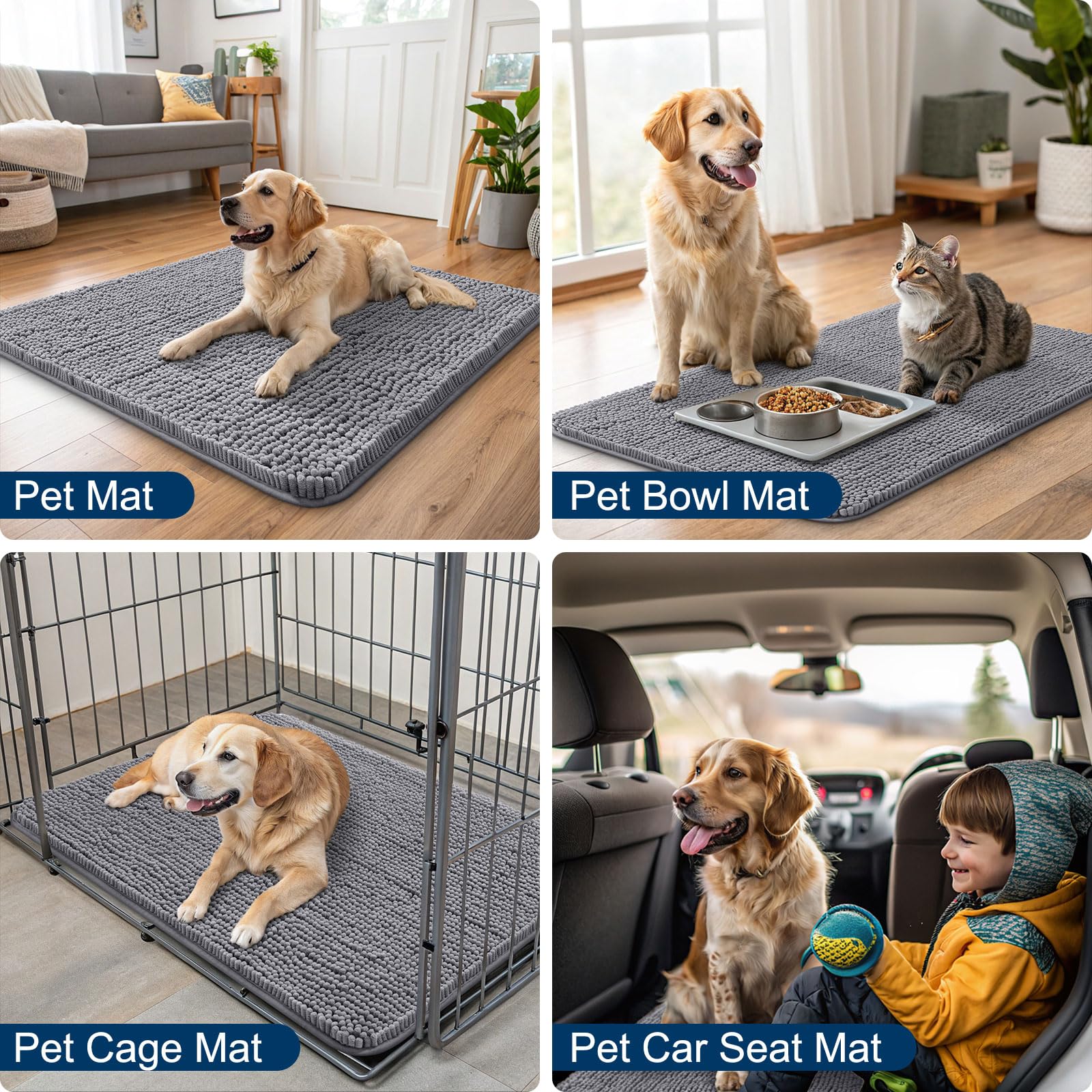 Smiry Dog Door Mat for Muddy Paws 54x32, Absorbs Moisture and Dirt Doormat, Non-Slip Washable Quick Dry Chenille Front Door Mat